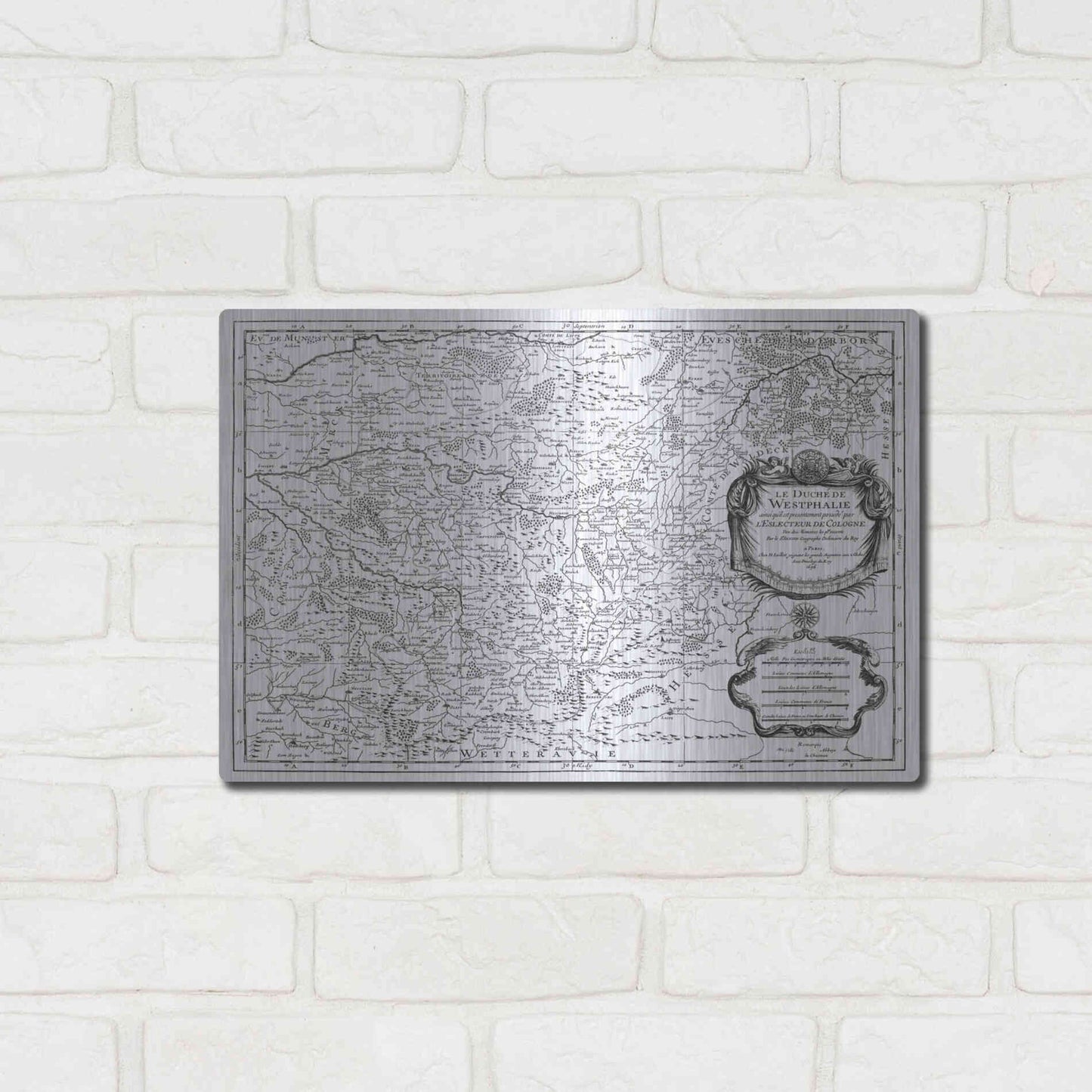 Luxe Metal Art 'Antiquarian Map I' by Vision Studio, Metal Wall Art,16x12