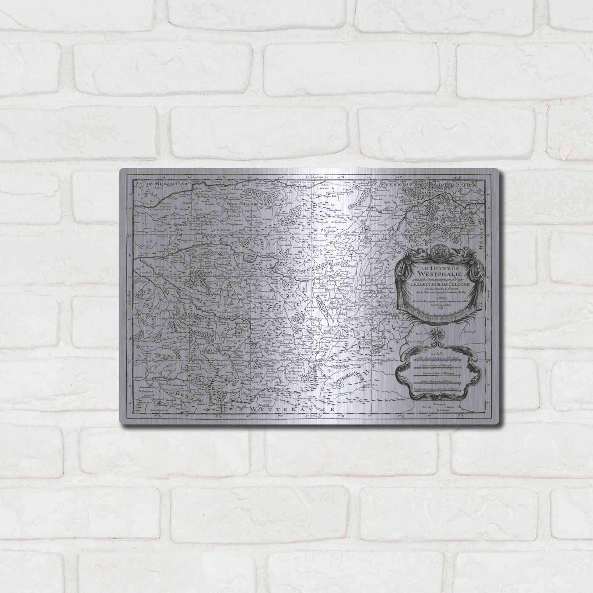 Luxe Metal Art 'Antiquarian Map I' by Vision Studio, Metal Wall Art,16x12