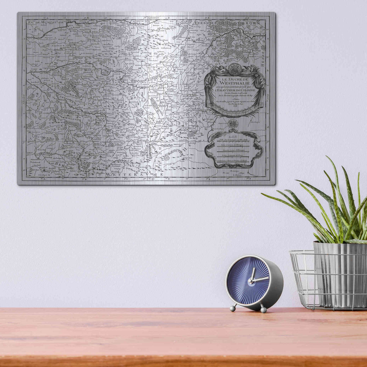 Luxe Metal Art 'Antiquarian Map I' by Vision Studio, Metal Wall Art,16x12