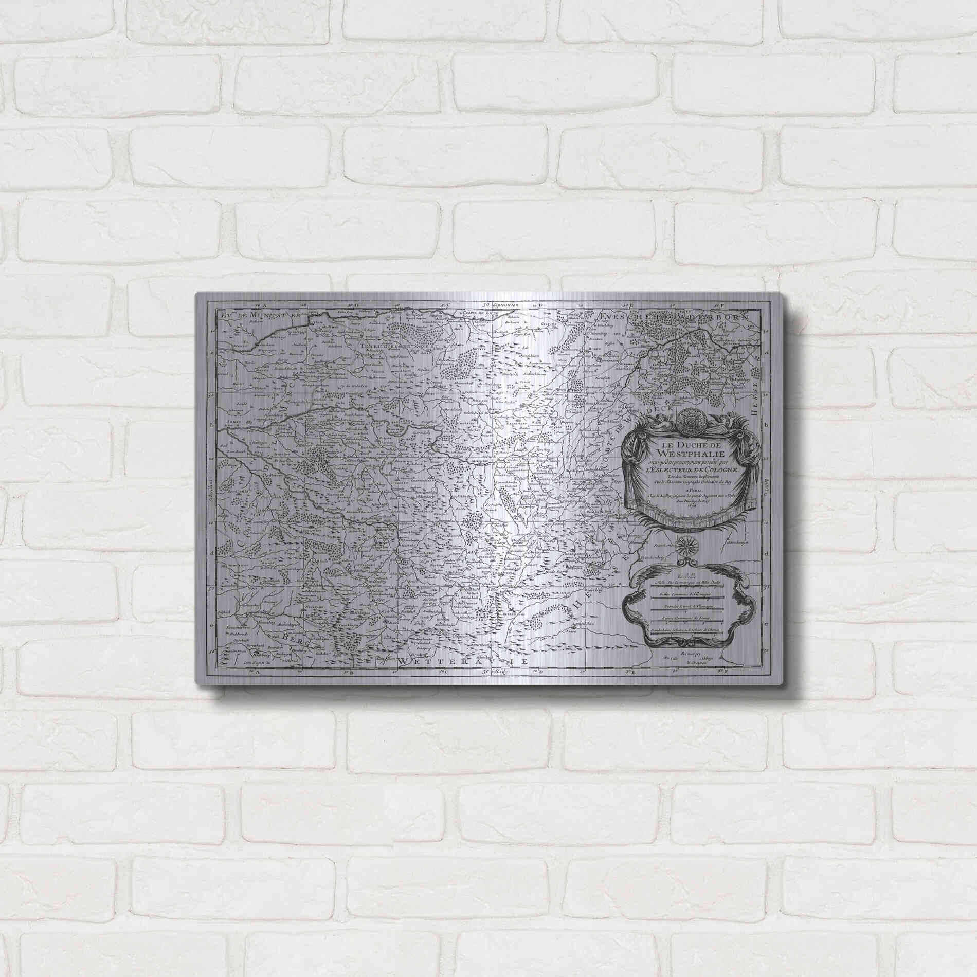 Luxe Metal Art 'Antiquarian Map I' by Vision Studio, Metal Wall Art,24x16