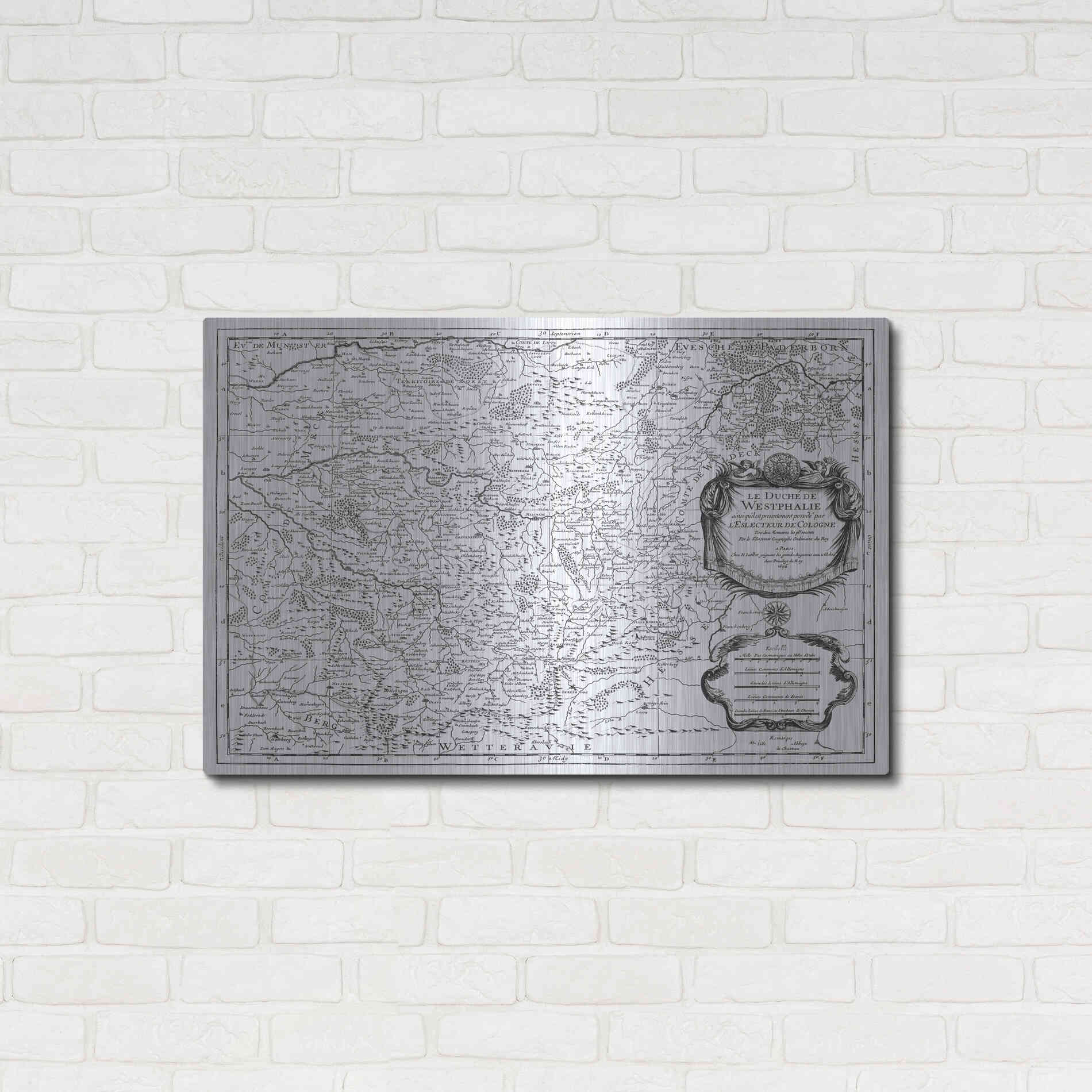 Luxe Metal Art 'Antiquarian Map I' by Vision Studio, Metal Wall Art,36x24