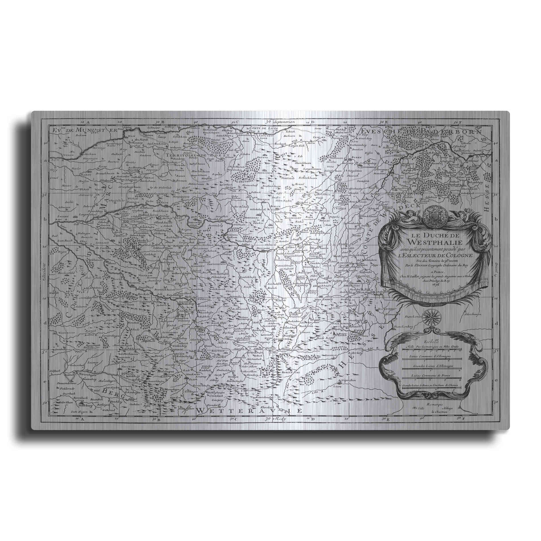 Luxe Metal Art 'Antiquarian Map I' by Vision Studio, Metal Wall Art