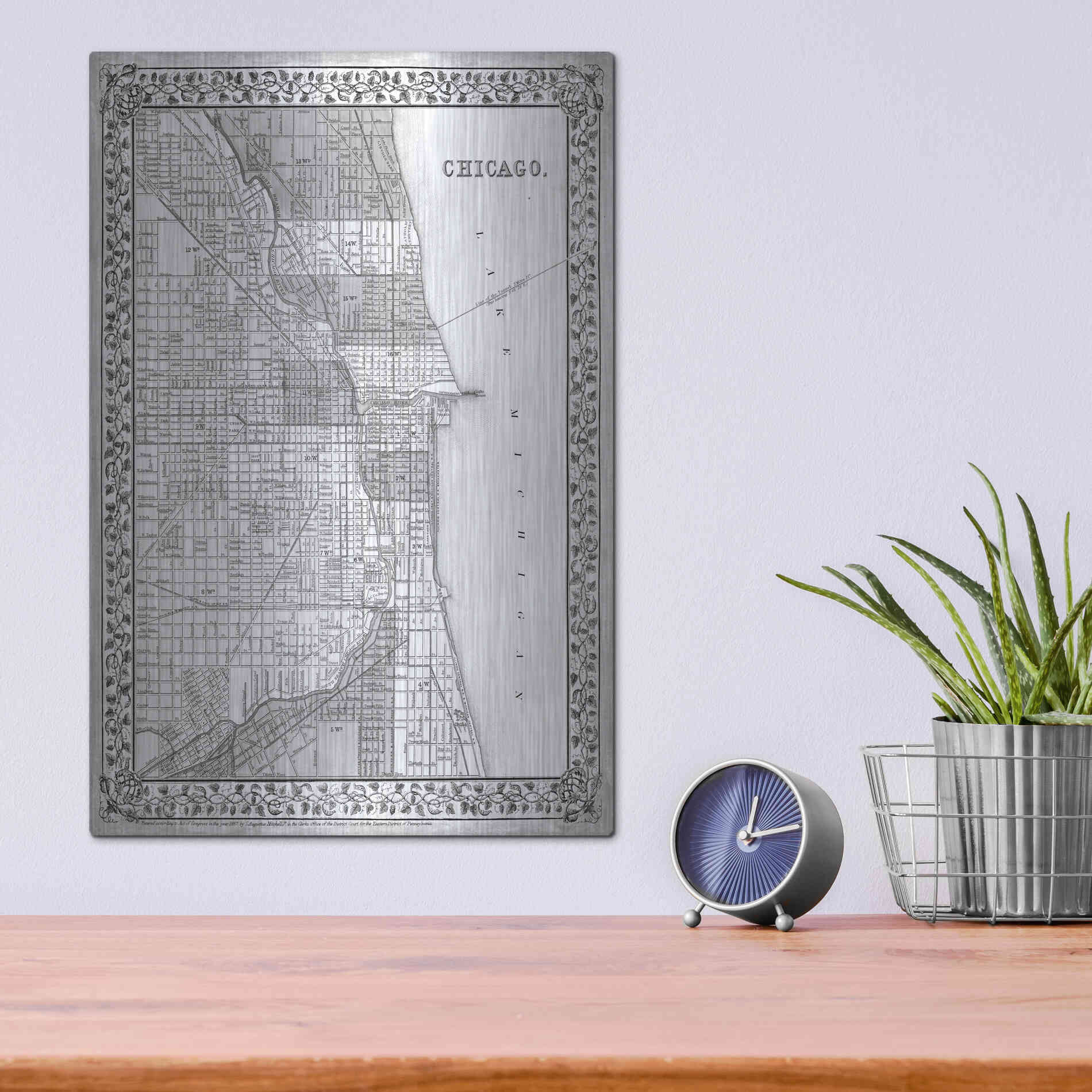 Luxe Metal Art 'Plan of Chicago' by Mitchell, Metal Wall Art,12x16