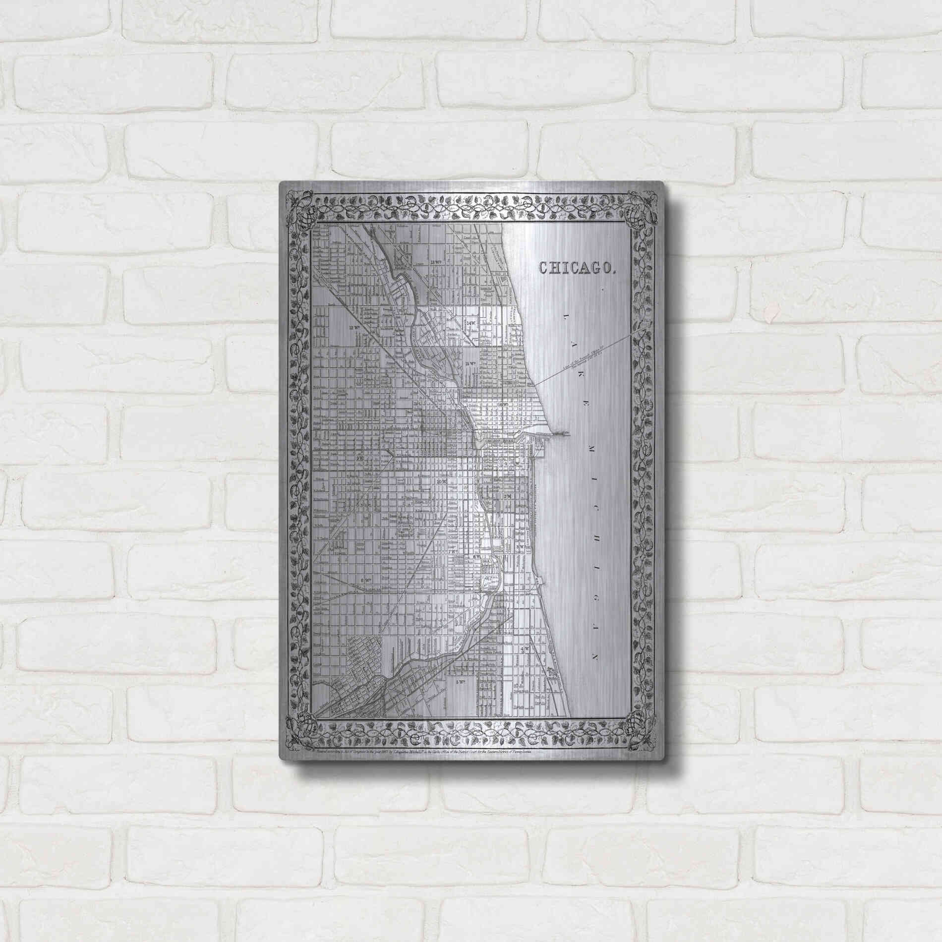 Luxe Metal Art 'Plan of Chicago' by Mitchell, Metal Wall Art,16x24