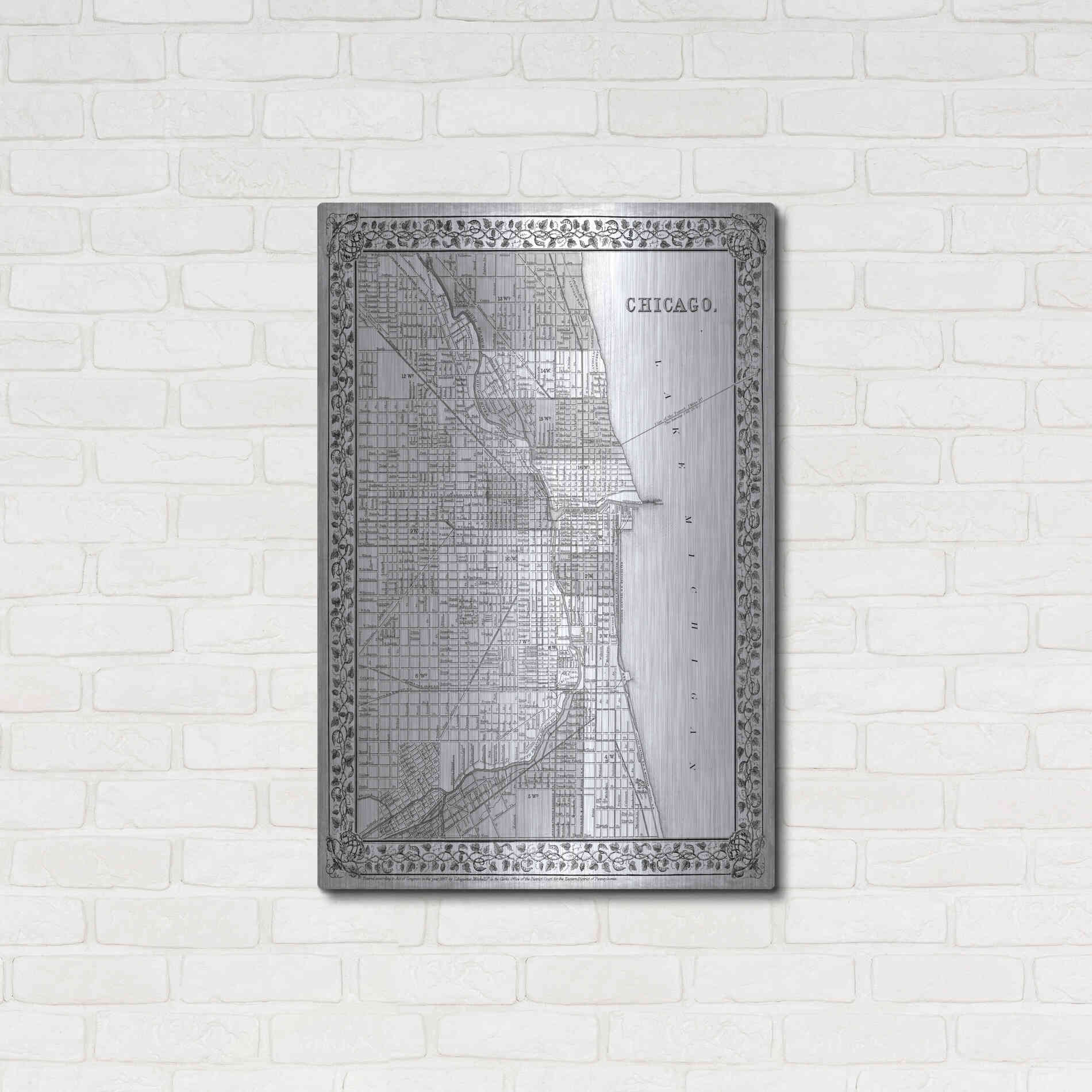 Luxe Metal Art 'Plan of Chicago' by Mitchell, Metal Wall Art,24x36