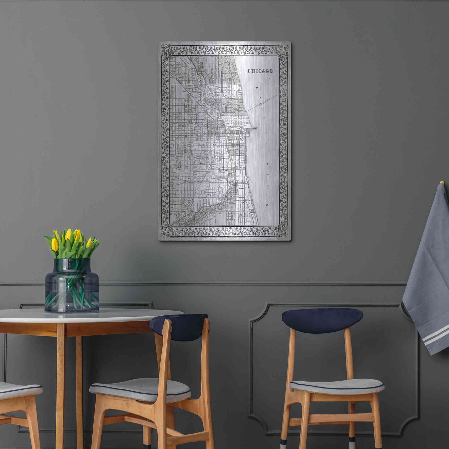 Luxe Metal Art 'Plan of Chicago' by Mitchell, Metal Wall Art,24x36