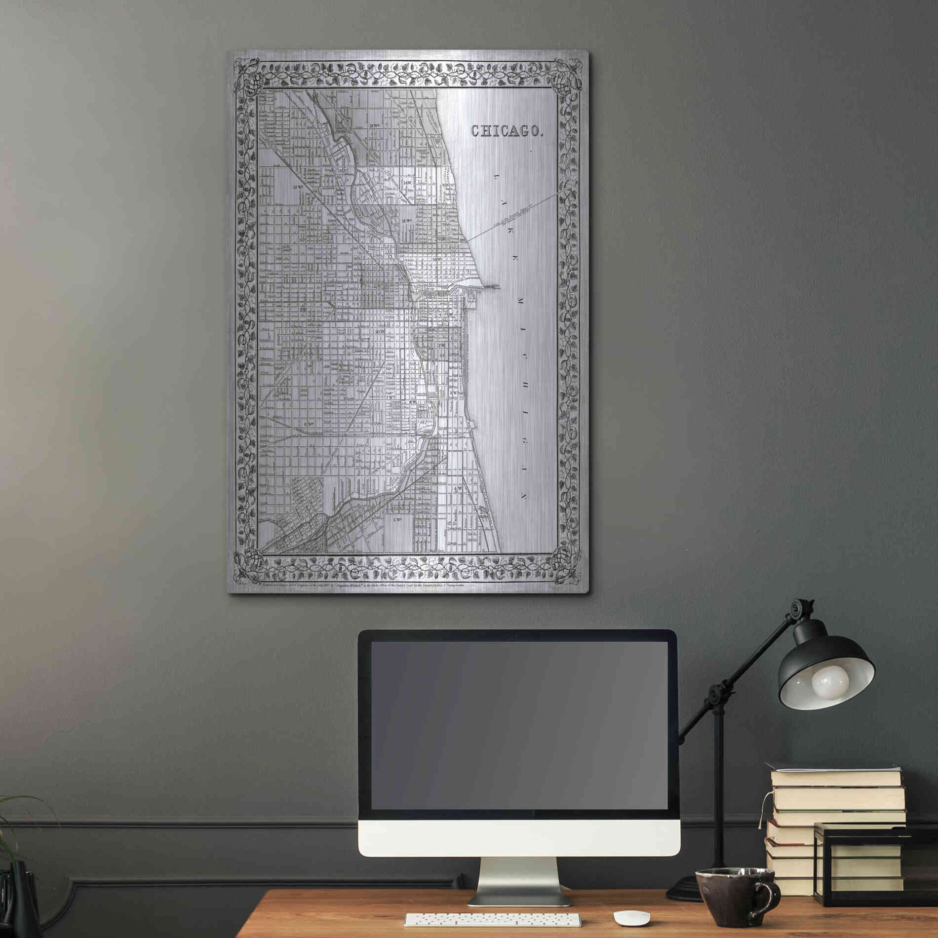Luxe Metal Art 'Plan of Chicago' by Mitchell, Metal Wall Art,24x36