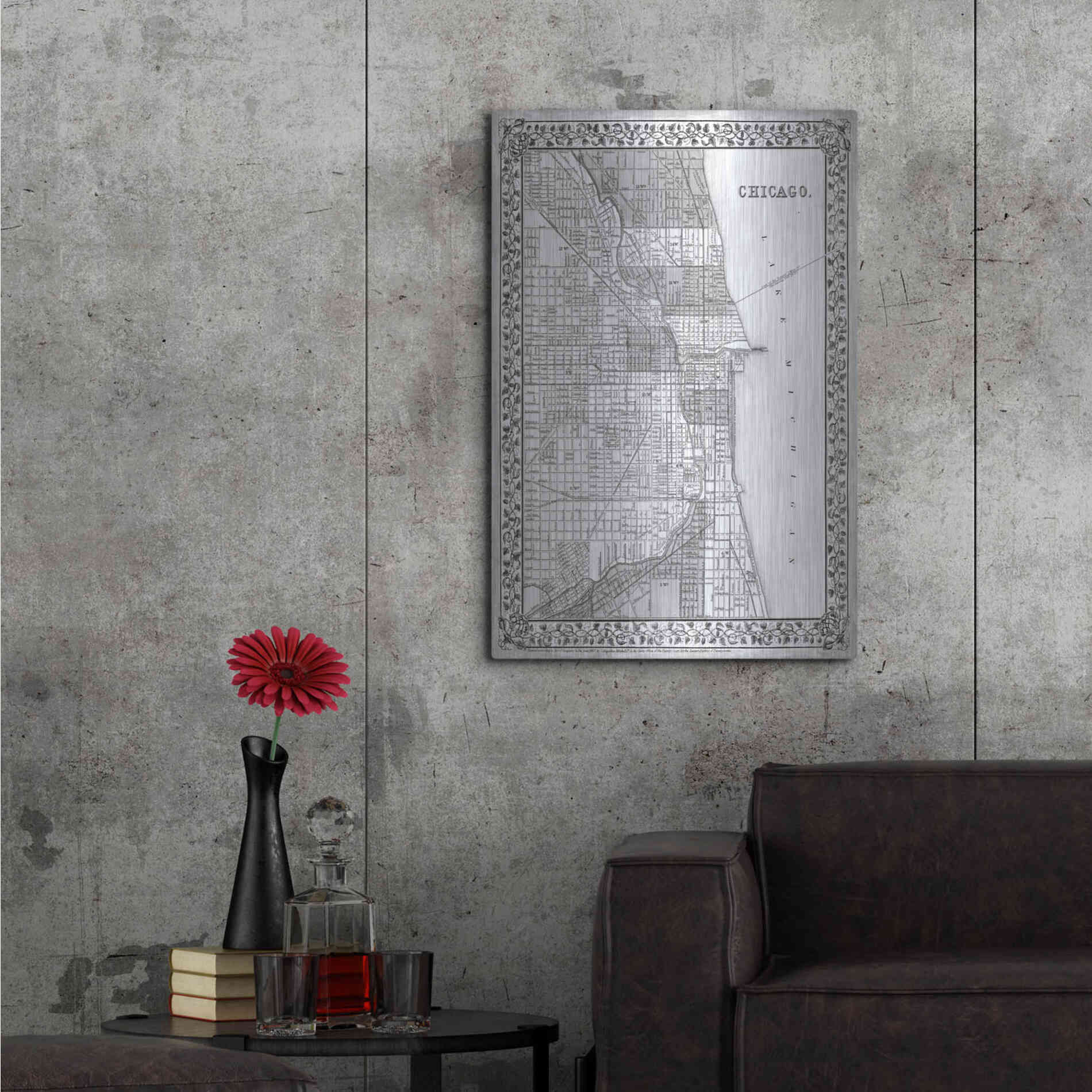 Luxe Metal Art 'Plan of Chicago' by Mitchell, Metal Wall Art,24x36