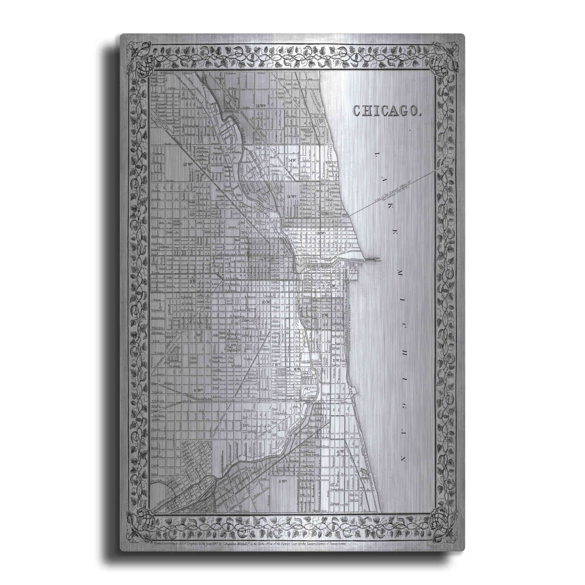 Luxe Metal Art 'Plan of Chicago' by Mitchell, Metal Wall Art