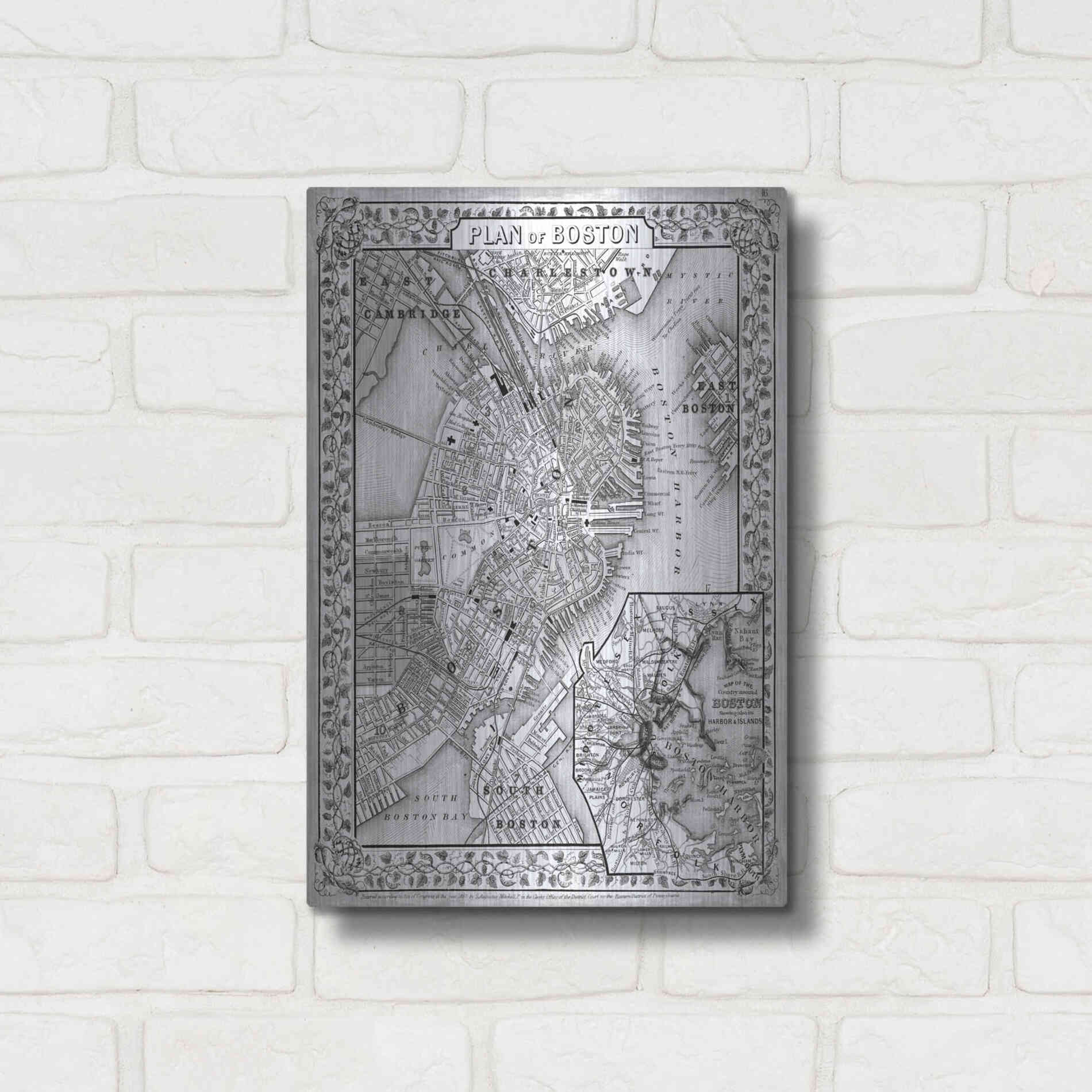 Luxe Metal Art 'Plan of Boston' by Mitchell, Metal Wall Art,12x16
