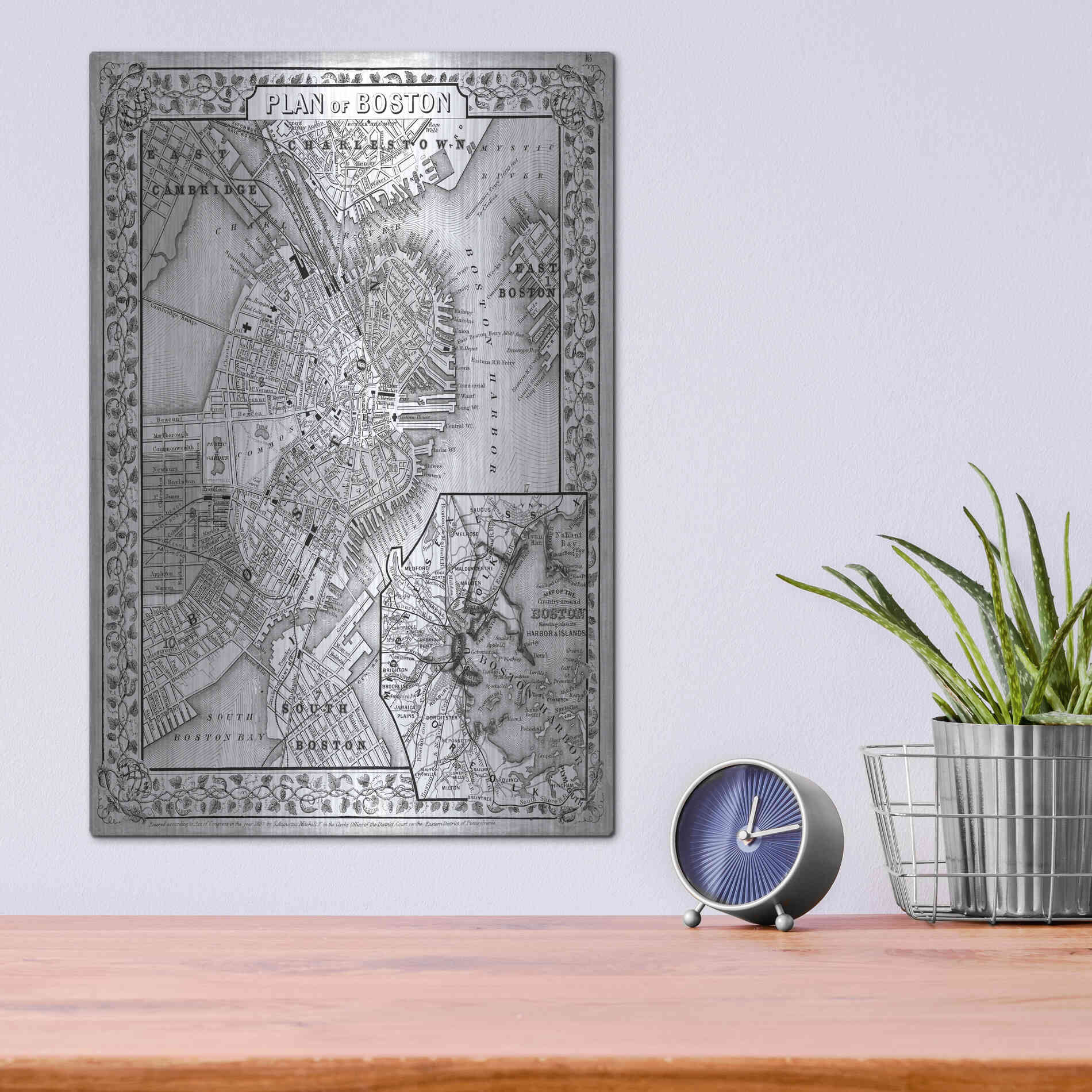 Luxe Metal Art 'Plan of Boston' by Mitchell, Metal Wall Art,12x16