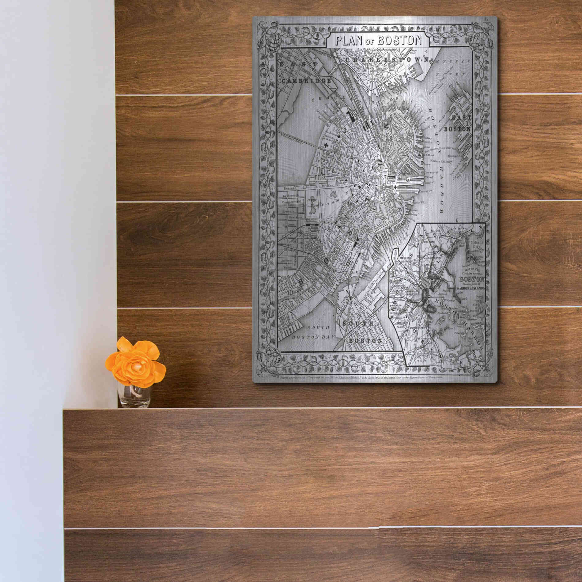 Luxe Metal Art 'Plan of Boston' by Mitchell, Metal Wall Art,12x16