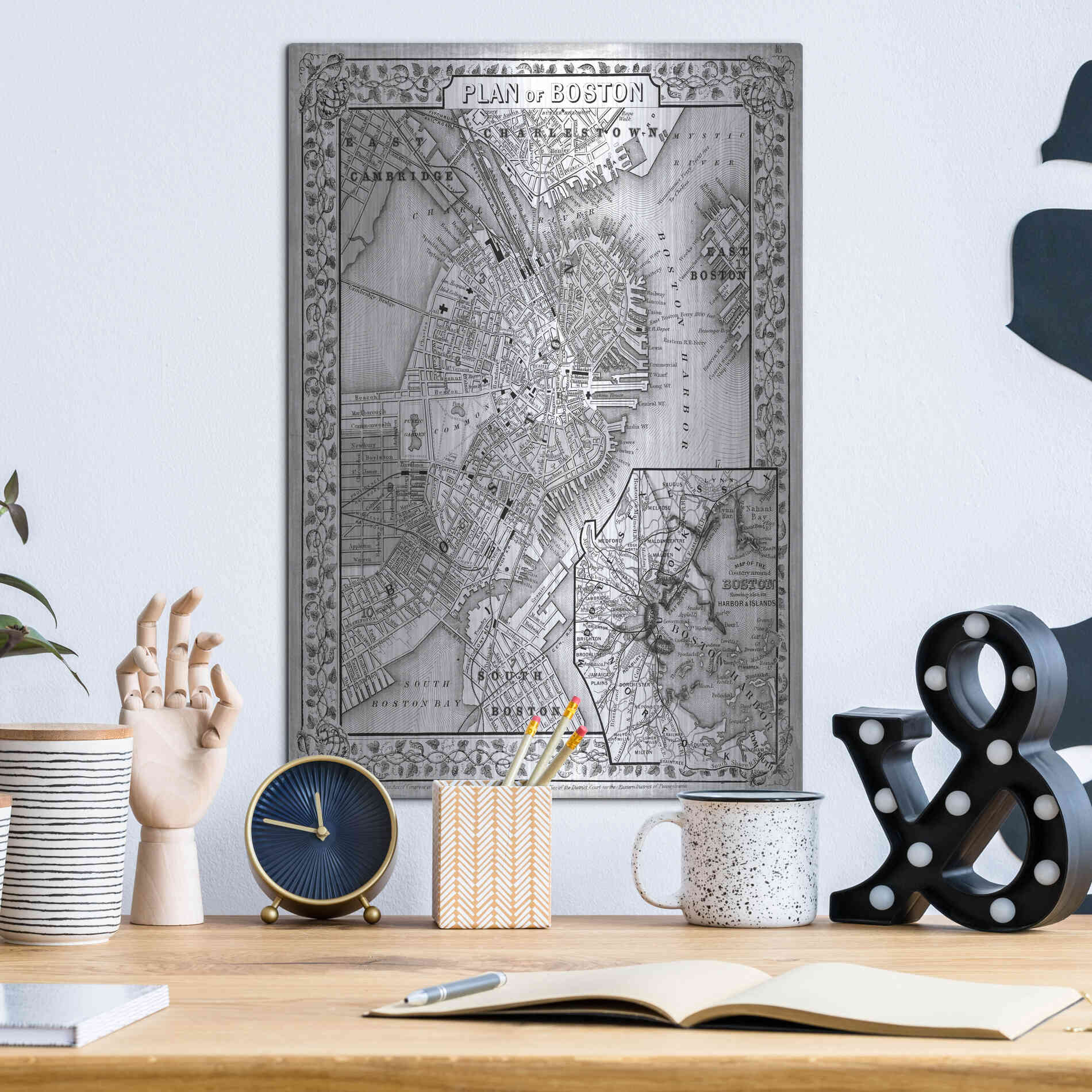 Luxe Metal Art 'Plan of Boston' by Mitchell, Metal Wall Art,12x16