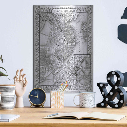 Luxe Metal Art 'Plan of Boston' by Mitchell, Metal Wall Art,12x16