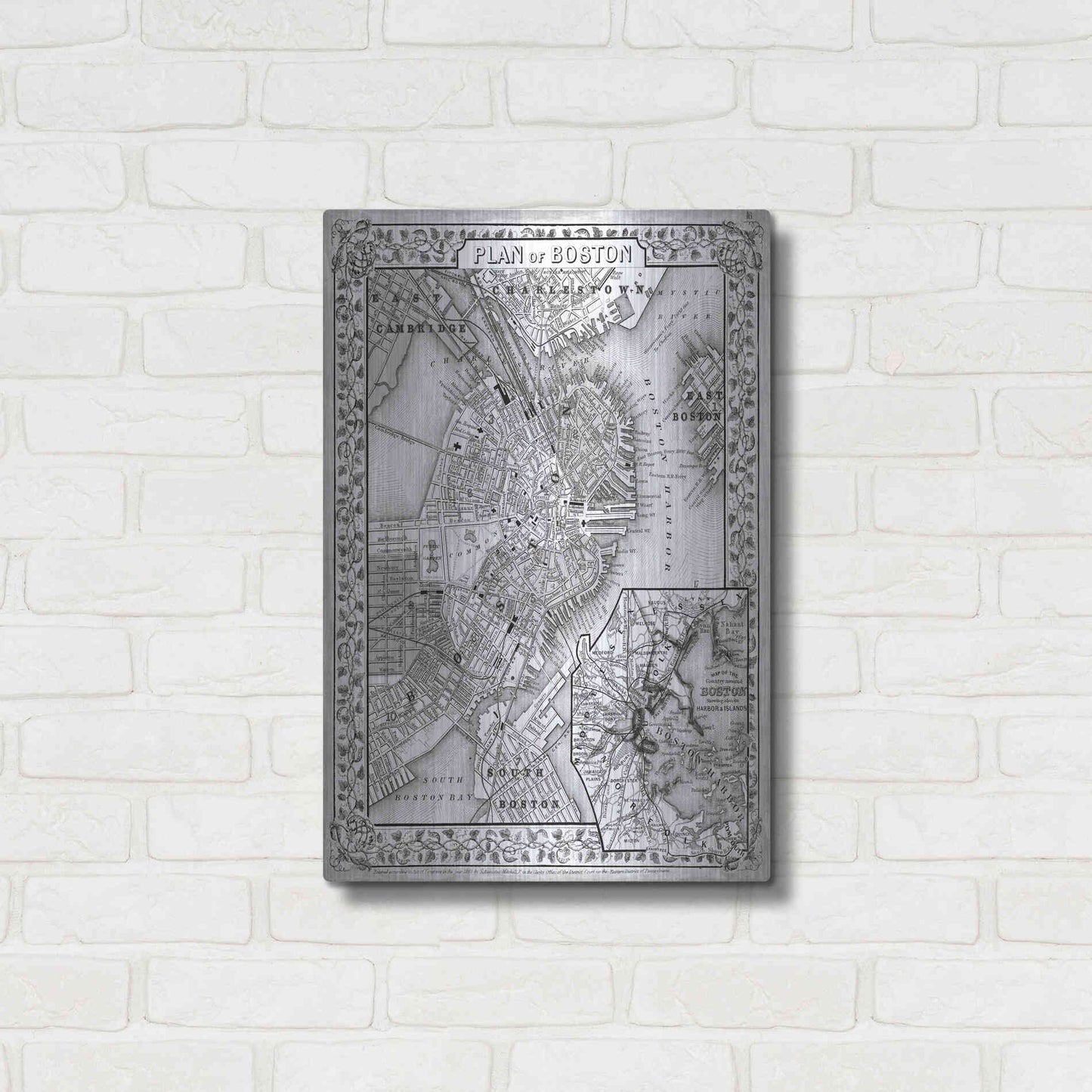 Luxe Metal Art 'Plan of Boston' by Mitchell, Metal Wall Art,16x24
