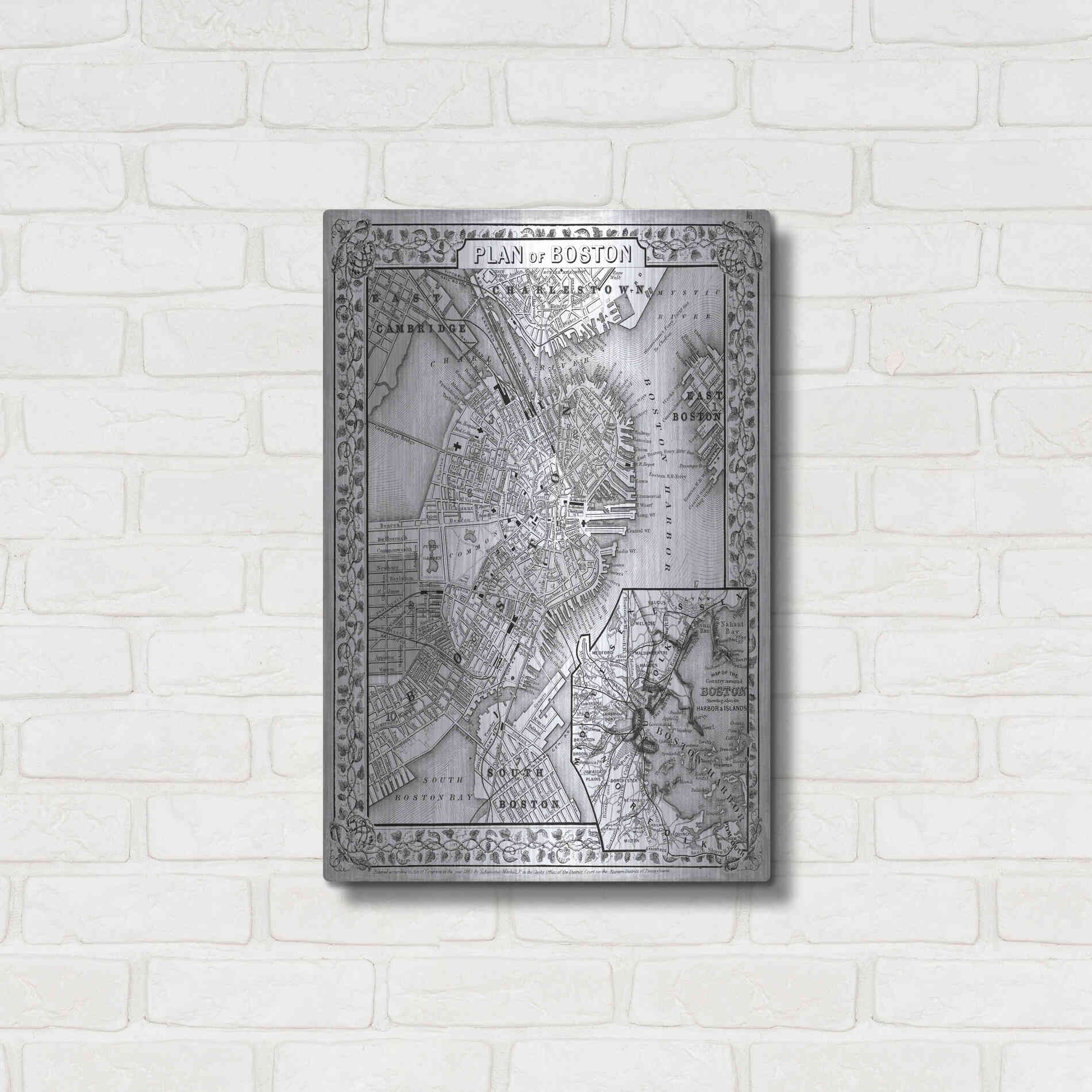 Luxe Metal Art 'Plan of Boston' by Mitchell, Metal Wall Art,16x24