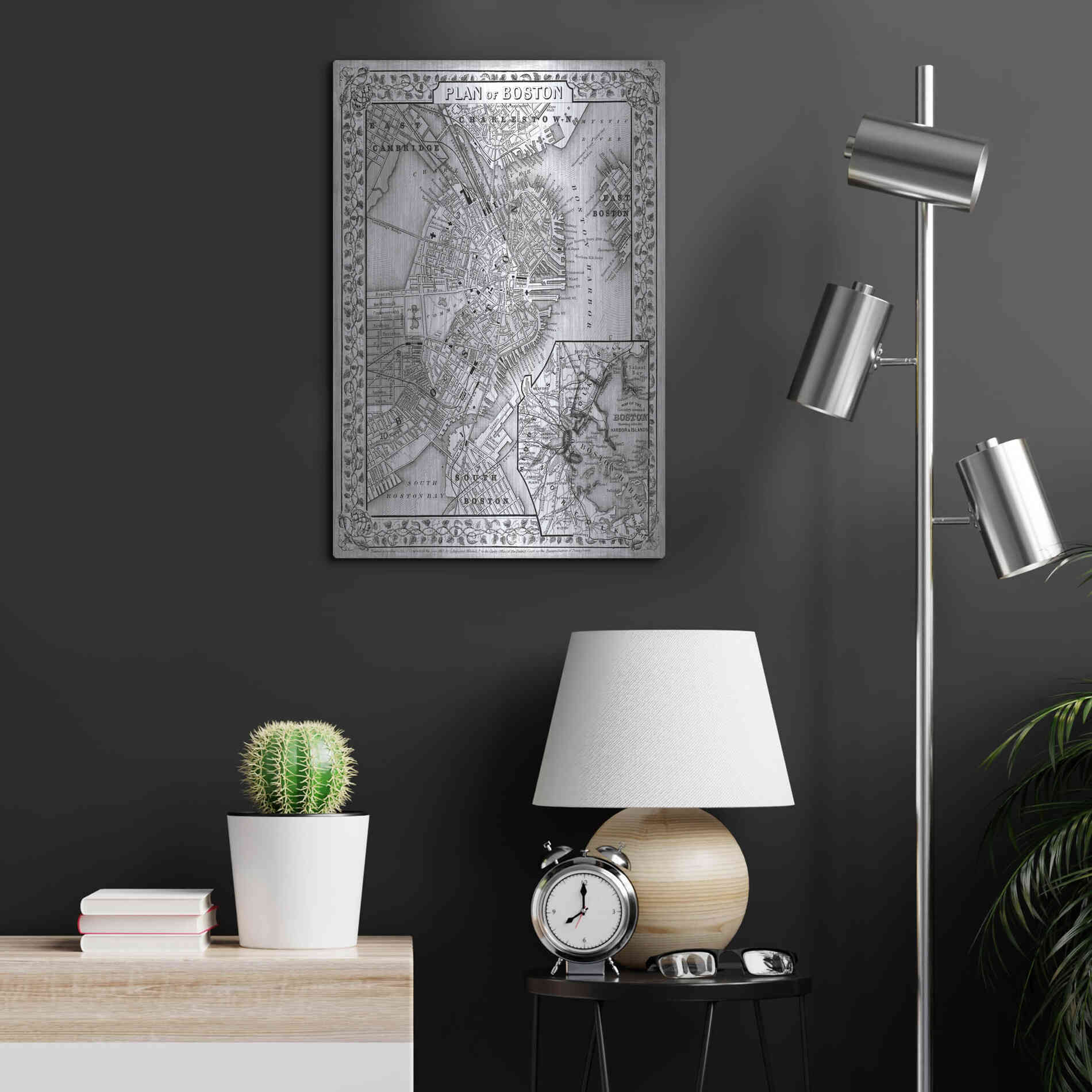 Luxe Metal Art 'Plan of Boston' by Mitchell, Metal Wall Art,16x24