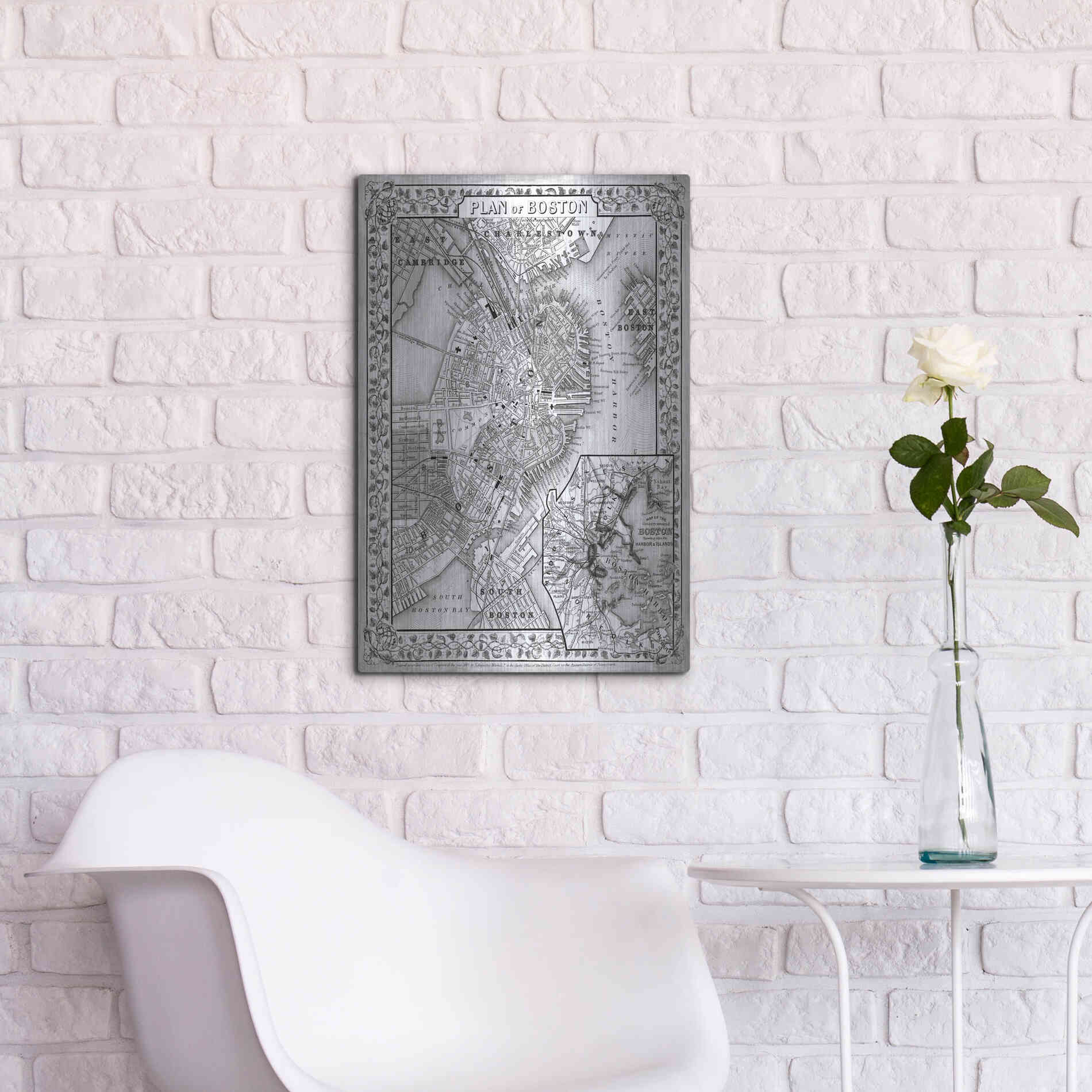 Luxe Metal Art 'Plan of Boston' by Mitchell, Metal Wall Art,16x24