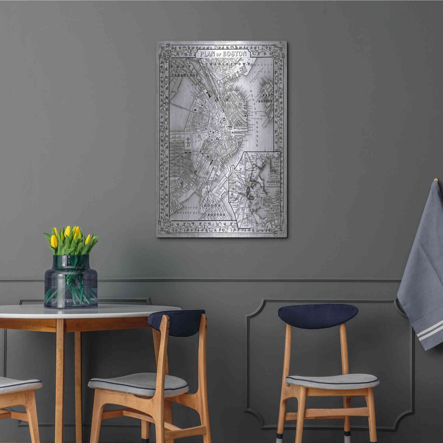 Luxe Metal Art 'Plan of Boston' by Mitchell, Metal Wall Art,24x36