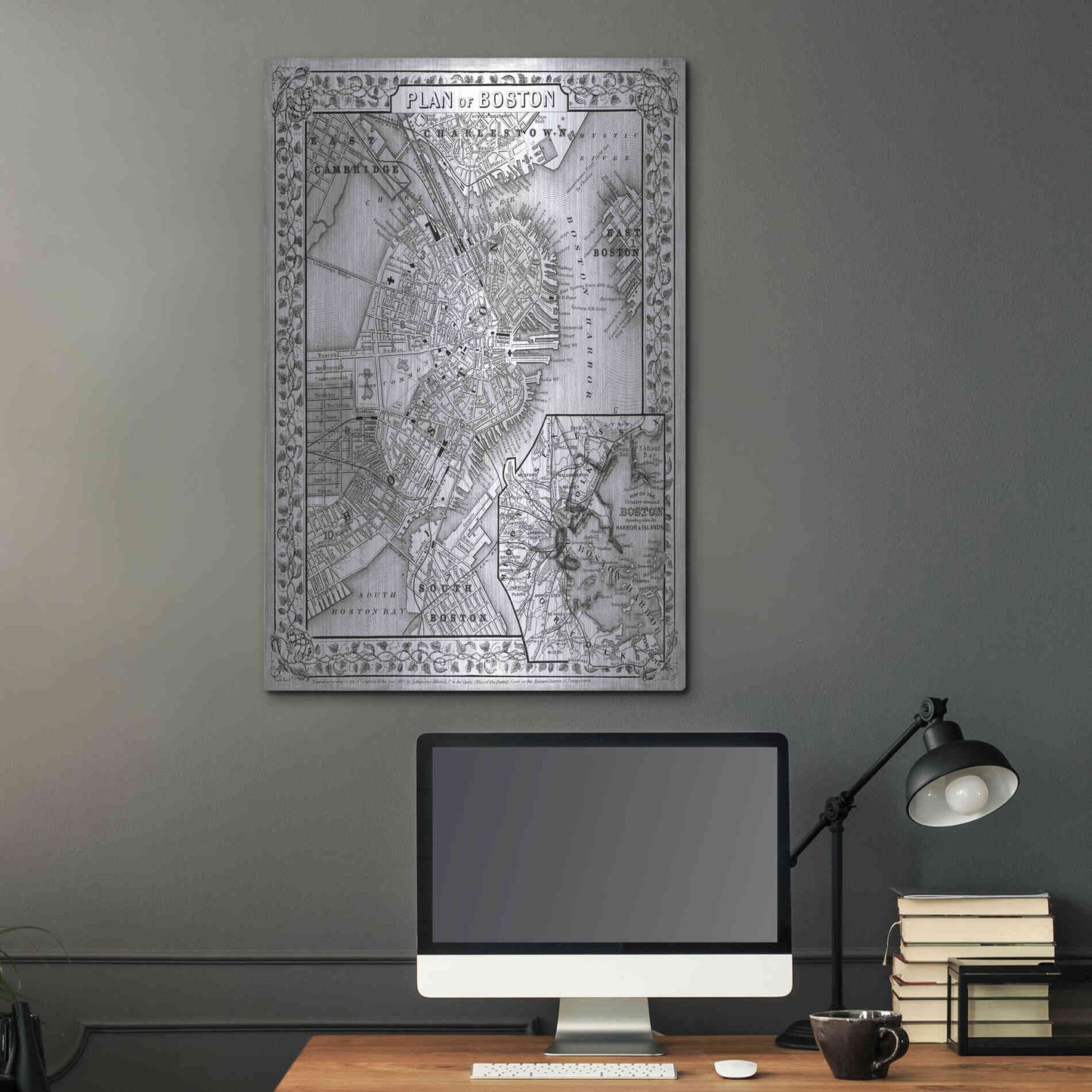 Luxe Metal Art 'Plan of Boston' by Mitchell, Metal Wall Art,24x36