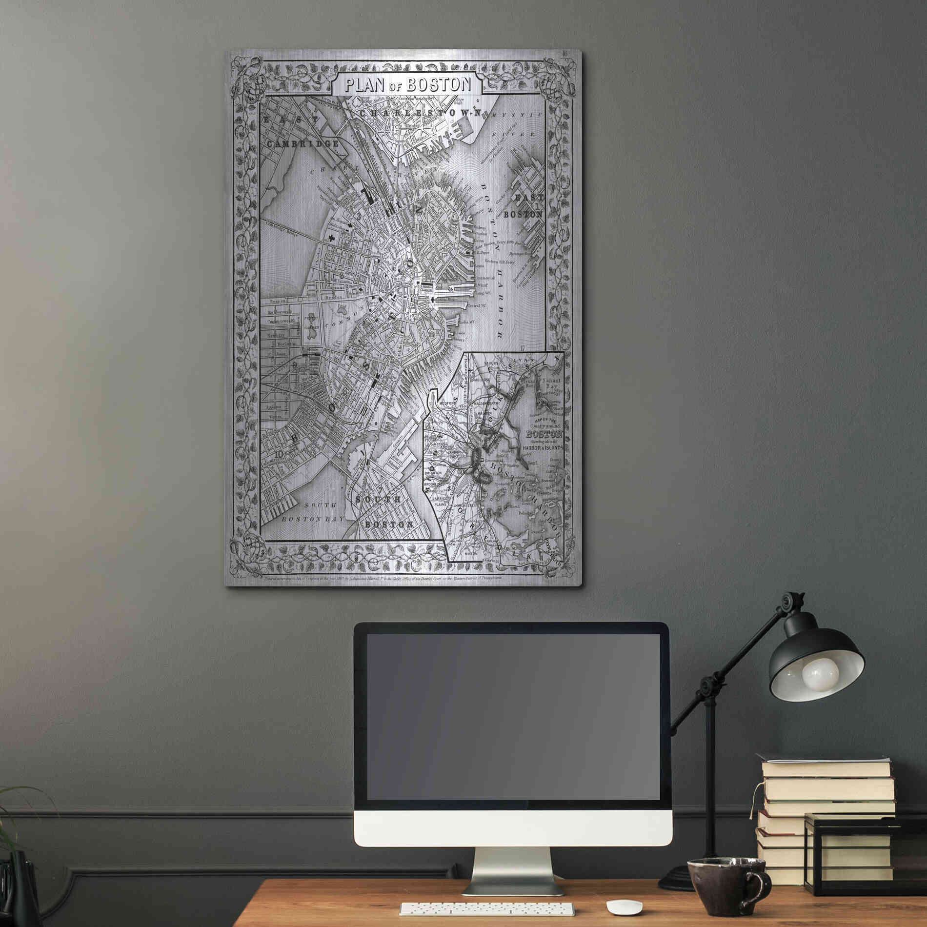Luxe Metal Art 'Plan of Boston' by Mitchell, Metal Wall Art,24x36