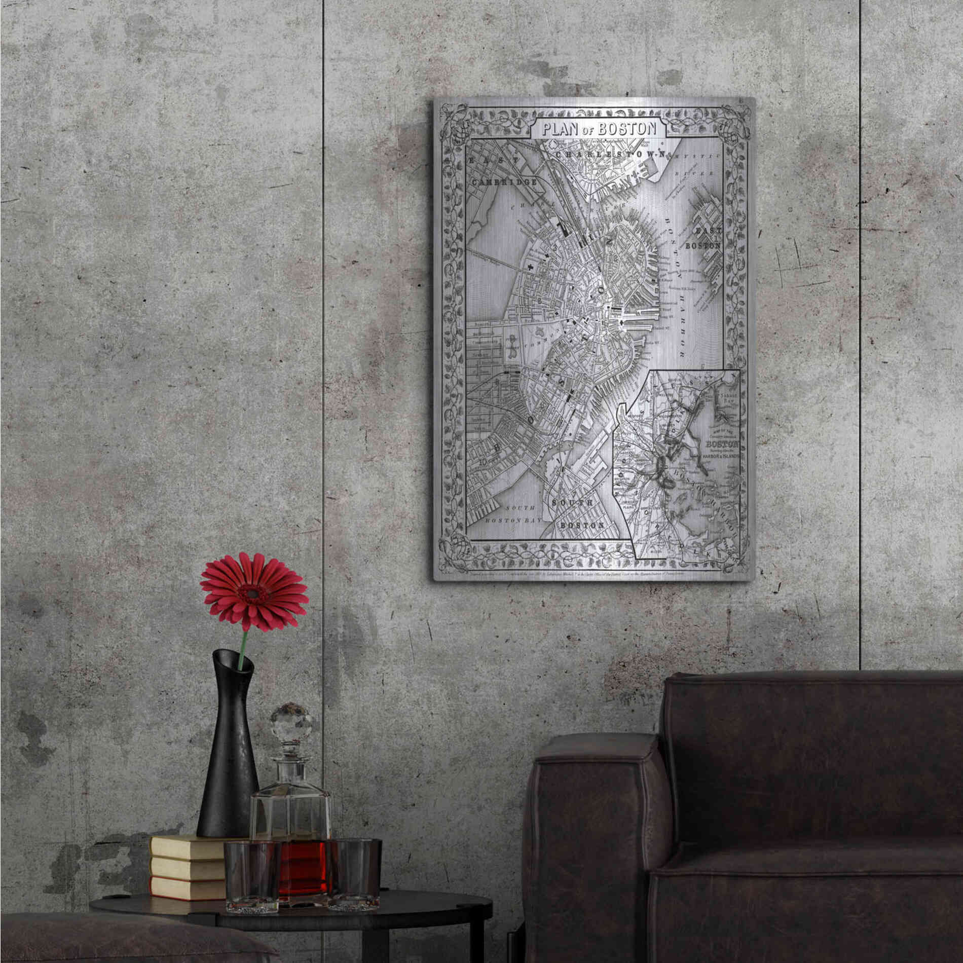 Luxe Metal Art 'Plan of Boston' by Mitchell, Metal Wall Art,24x36