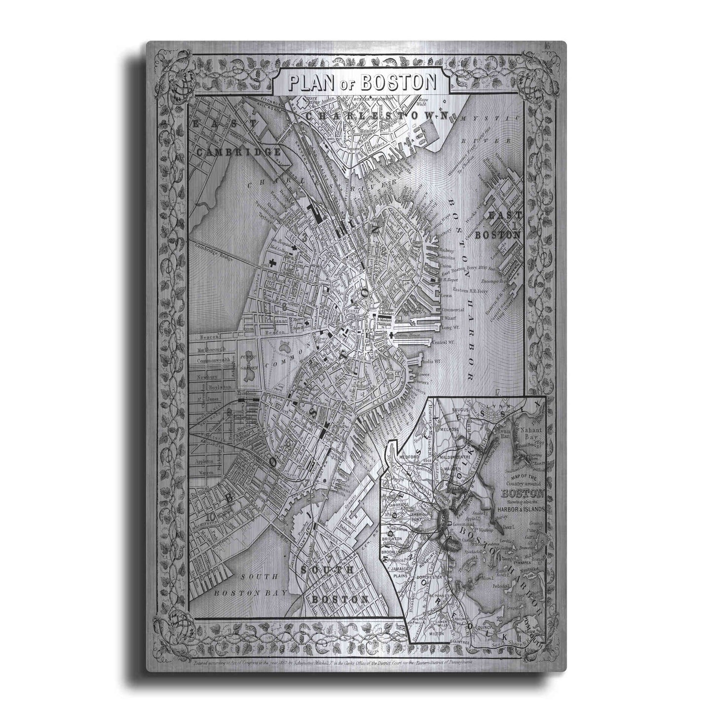 Luxe Metal Art 'Plan of Boston' by Mitchell, Metal Wall Art