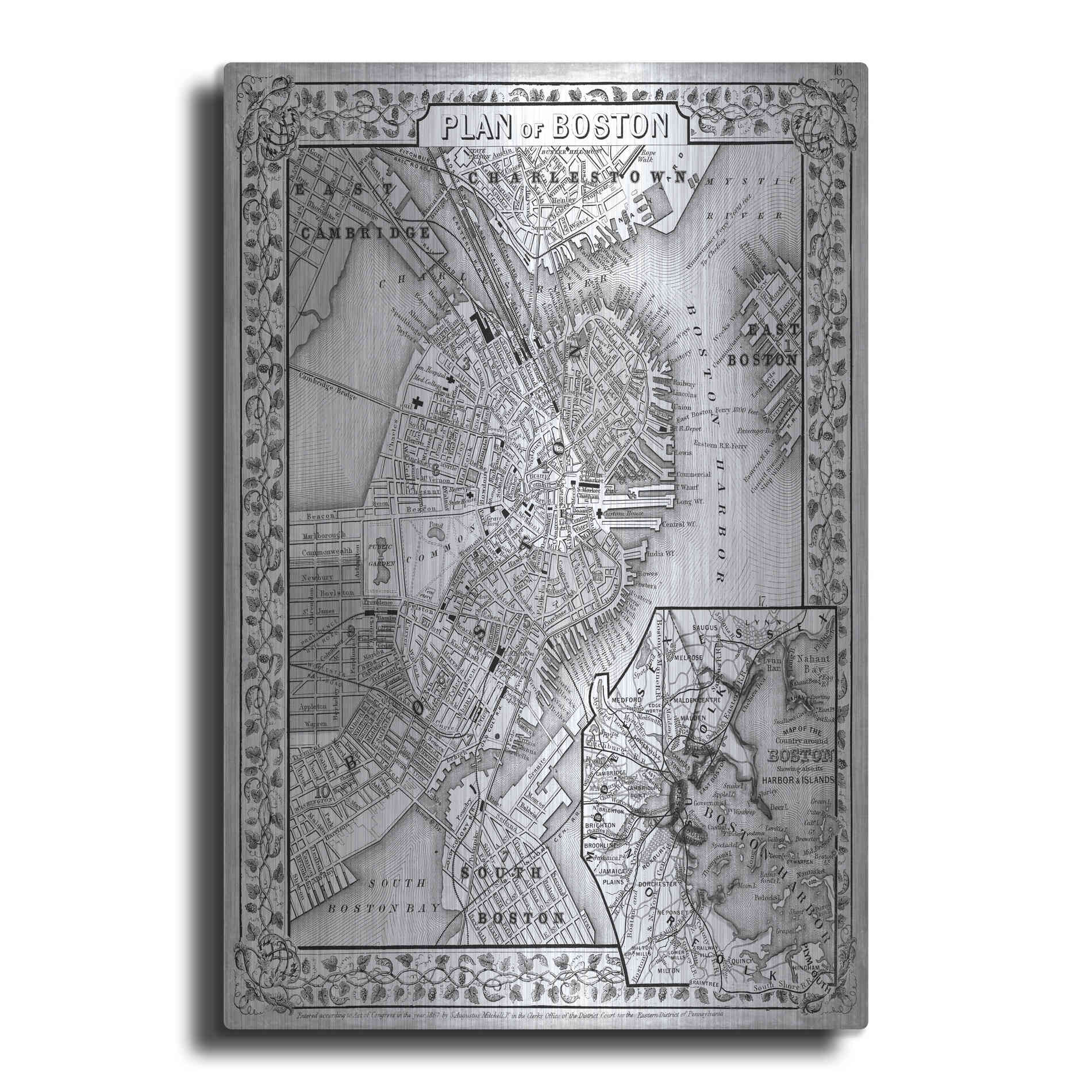 Luxe Metal Art 'Plan of Boston' by Mitchell, Metal Wall Art