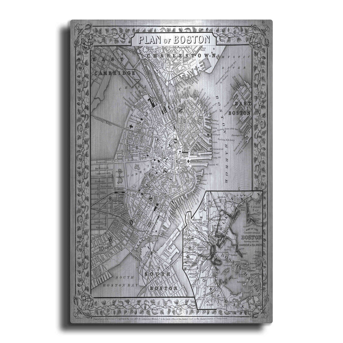 Luxe Metal Art 'Plan of Boston' by Mitchell, Metal Wall Art