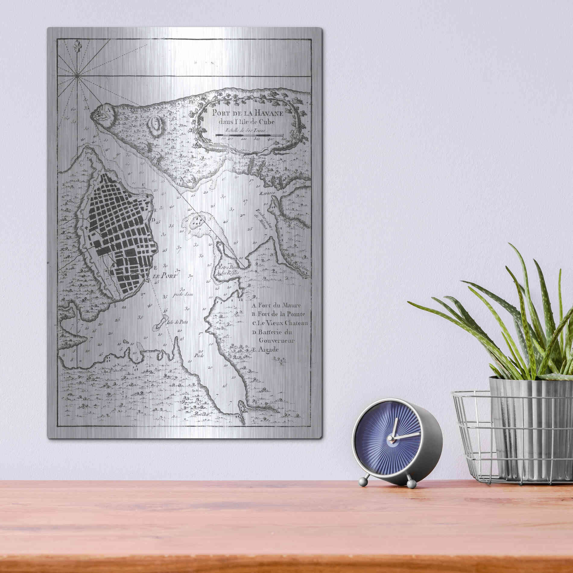 Luxe Metal Art 'Petite Map of the Port of Havana' by Unattributed, Metal Wall Art,12x16