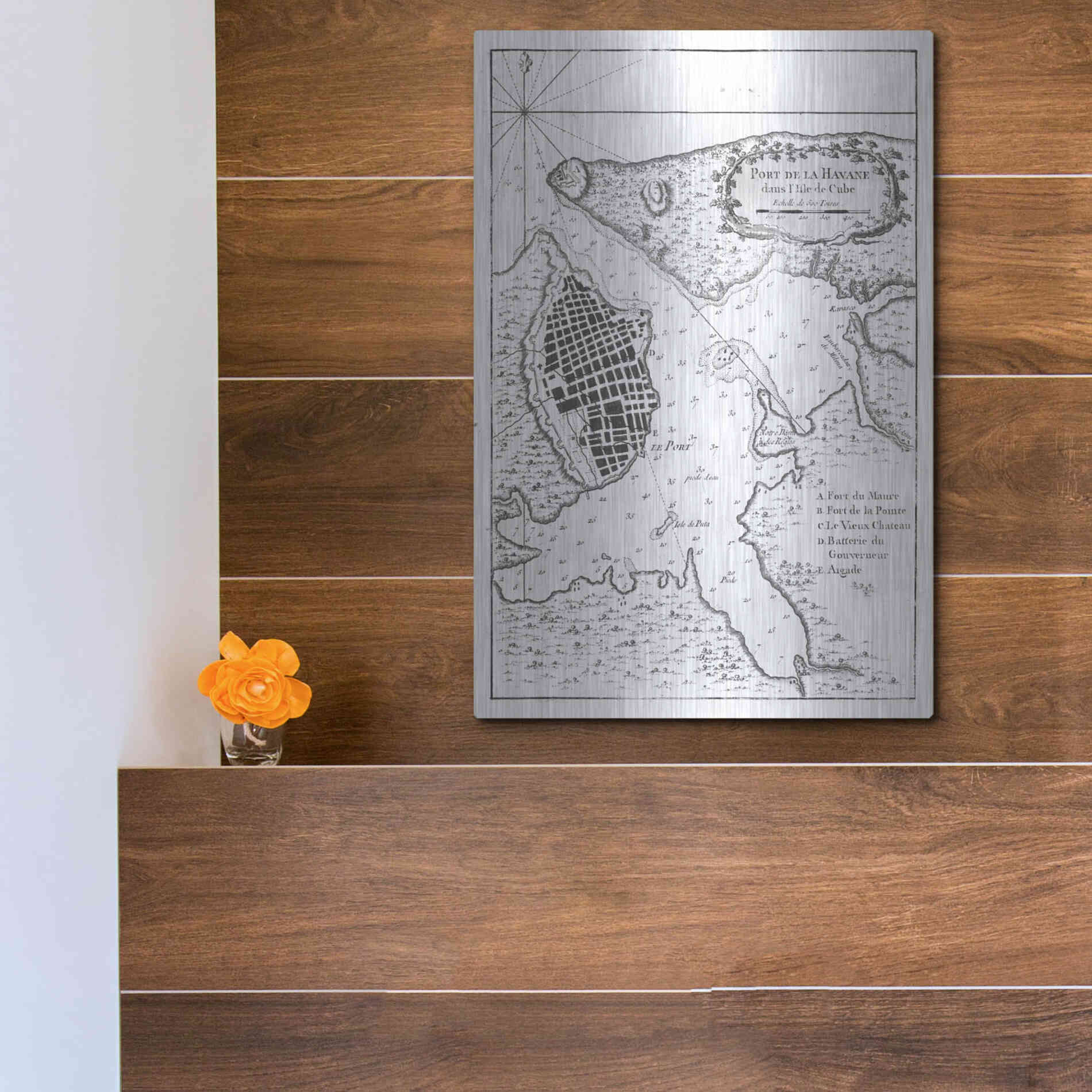 Luxe Metal Art 'Petite Map of the Port of Havana' by Unattributed, Metal Wall Art,12x16