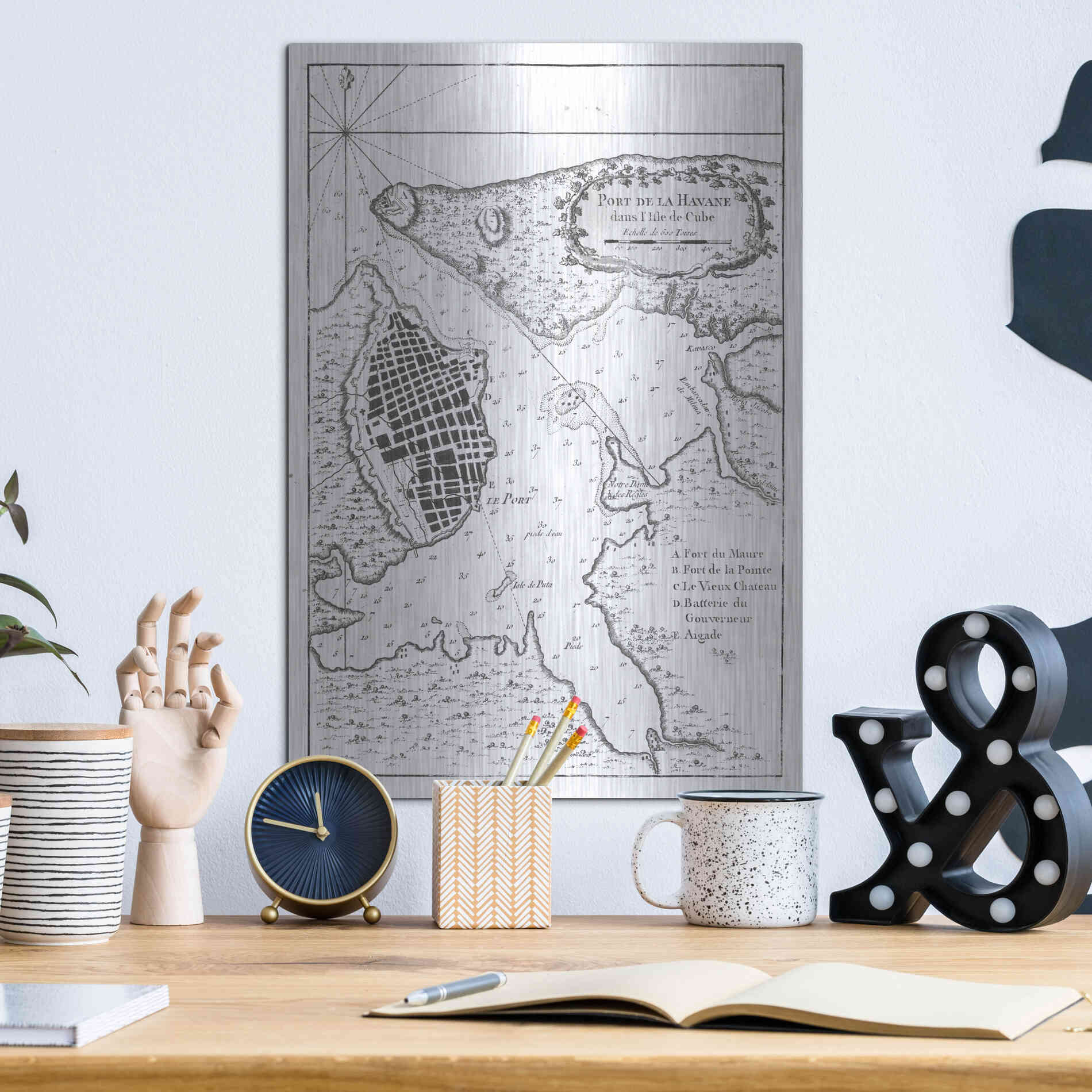 Luxe Metal Art 'Petite Map of the Port of Havana' by Unattributed, Metal Wall Art,12x16