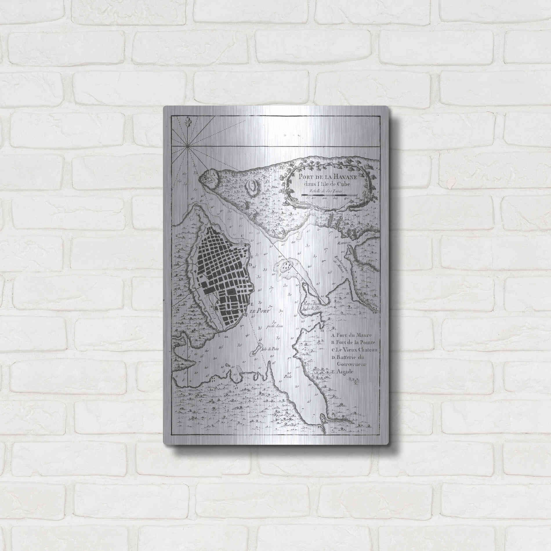Luxe Metal Art 'Petite Map of the Port of Havana' by Unattributed, Metal Wall Art,16x24