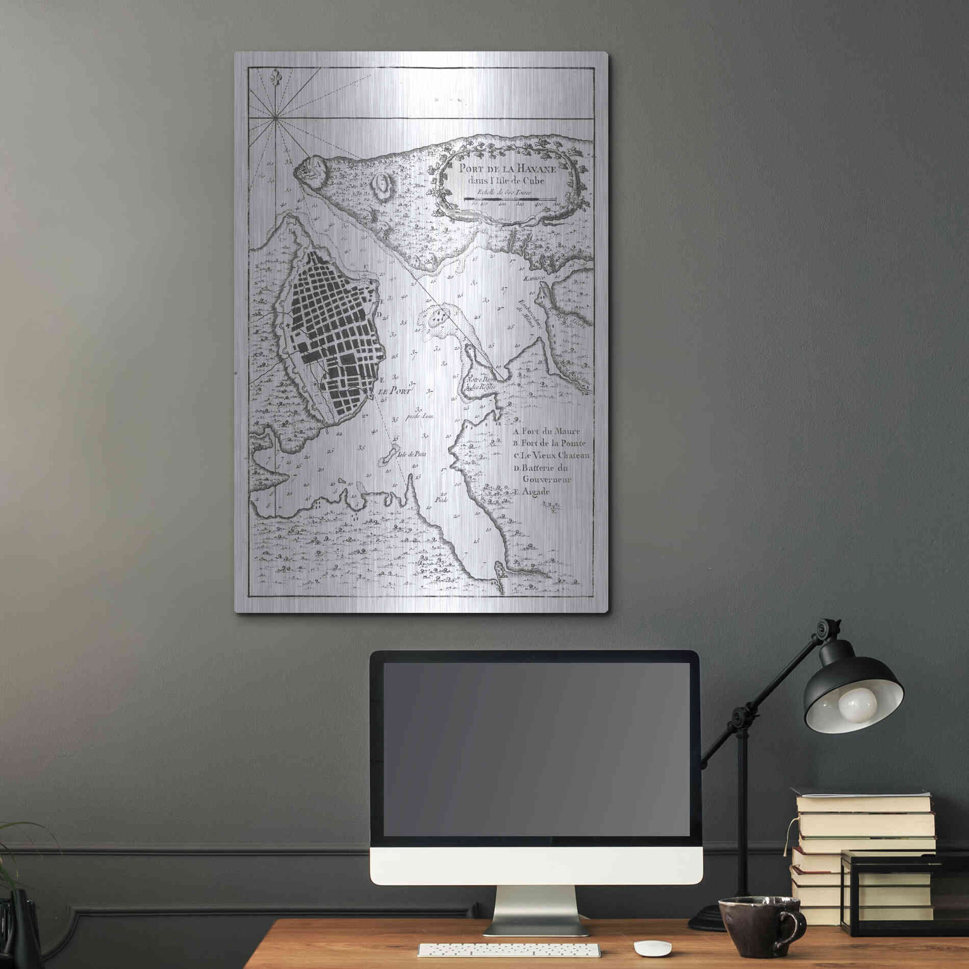 Luxe Metal Art 'Petite Map of the Port of Havana' by Unattributed, Metal Wall Art,24x36