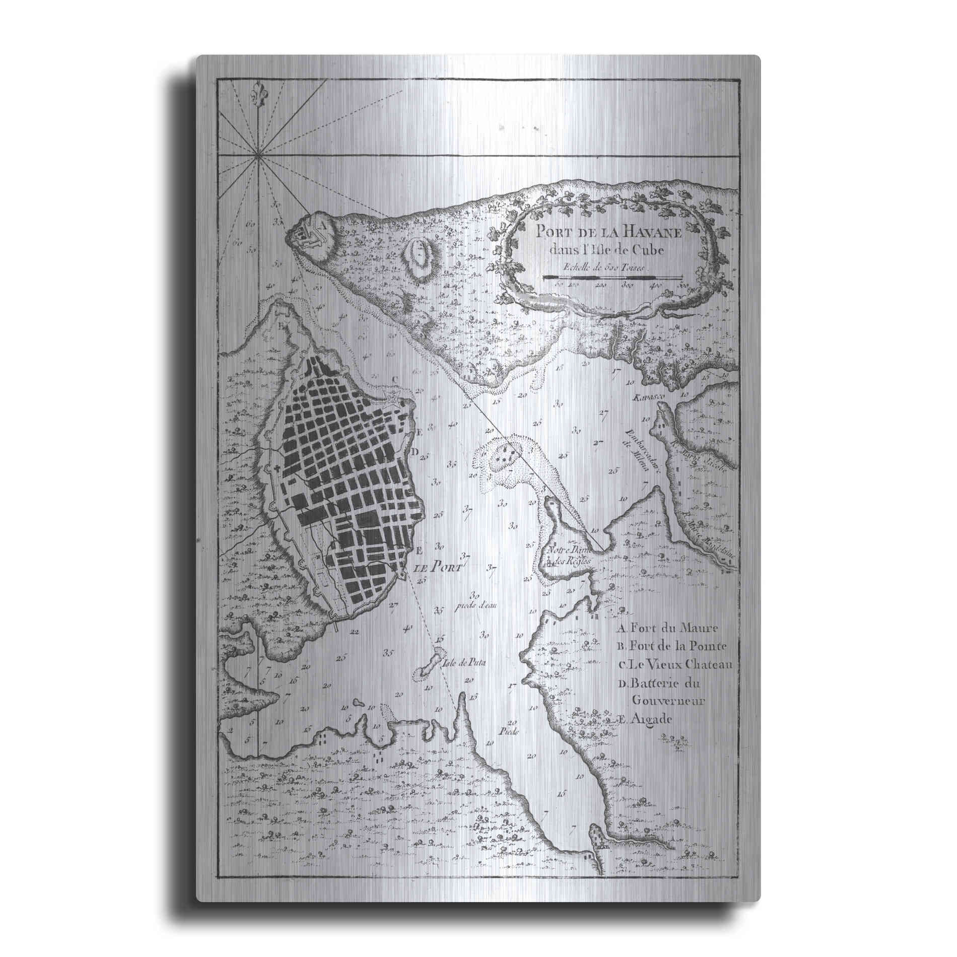 Luxe Metal Art 'Petite Map of the Port of Havana' by Unattributed, Metal Wall Art
