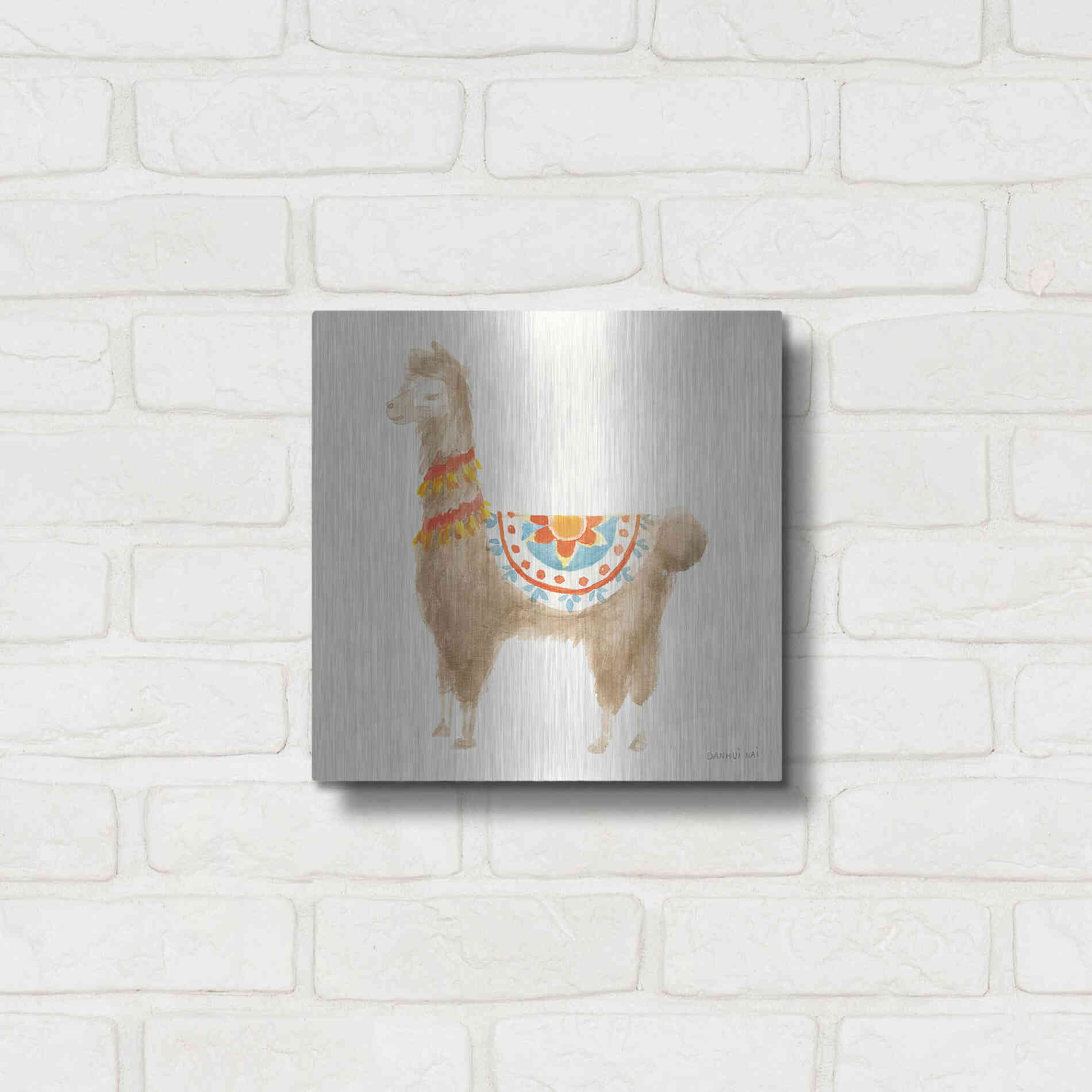 Luxe Metal Art 'Festive Llama IV' by Danhui Nai, Metal Wall Art,12x12