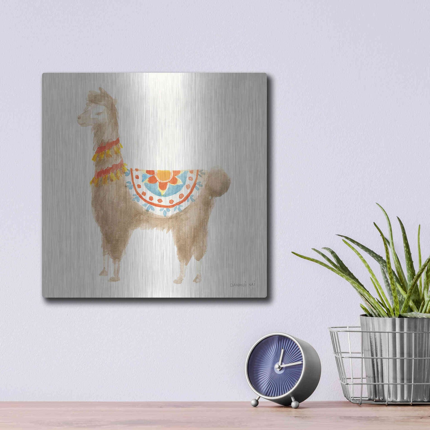 Luxe Metal Art 'Festive Llama IV' by Danhui Nai, Metal Wall Art,12x12
