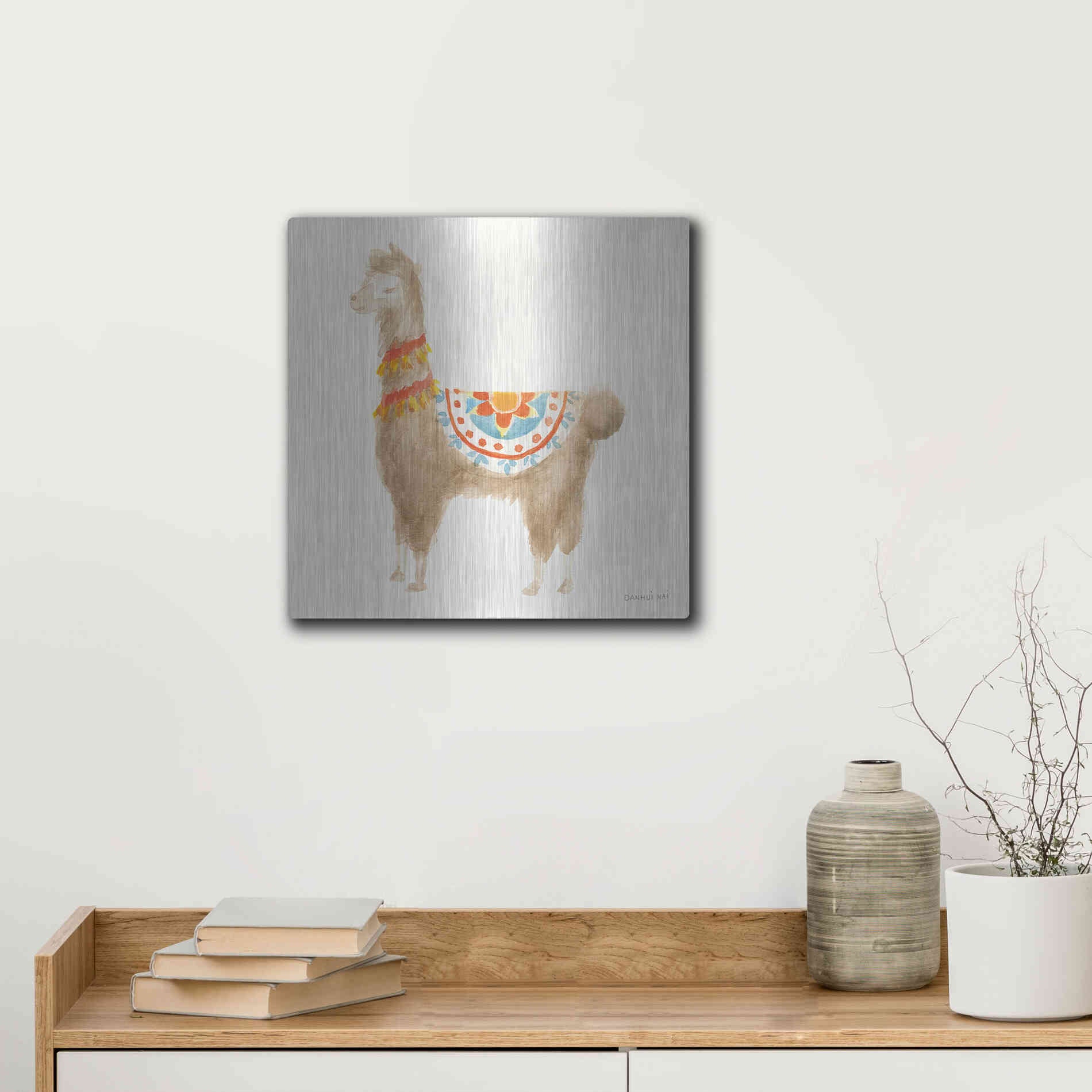 Luxe Metal Art 'Festive Llama IV' by Danhui Nai, Metal Wall Art,12x12