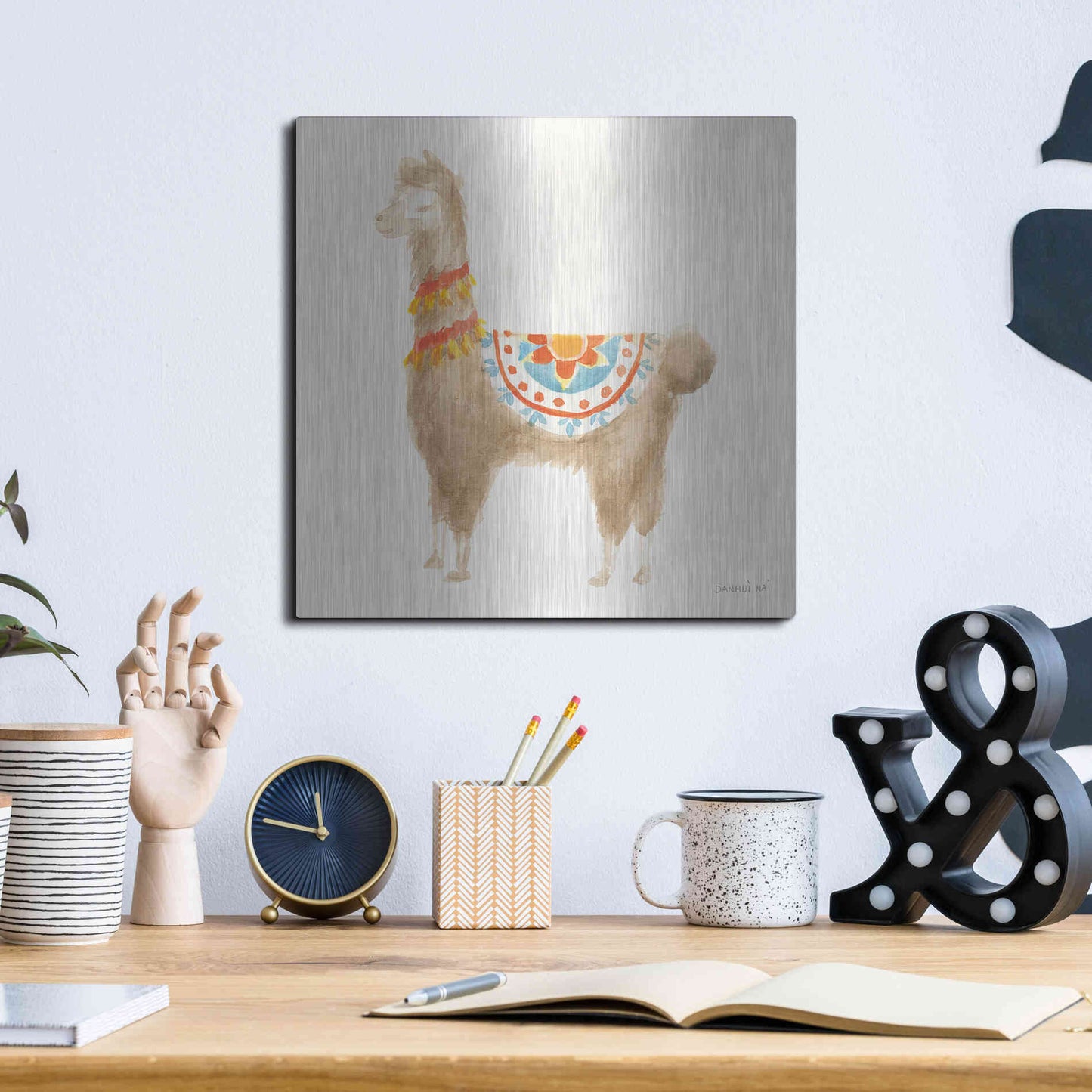 Luxe Metal Art 'Festive Llama IV' by Danhui Nai, Metal Wall Art,12x12