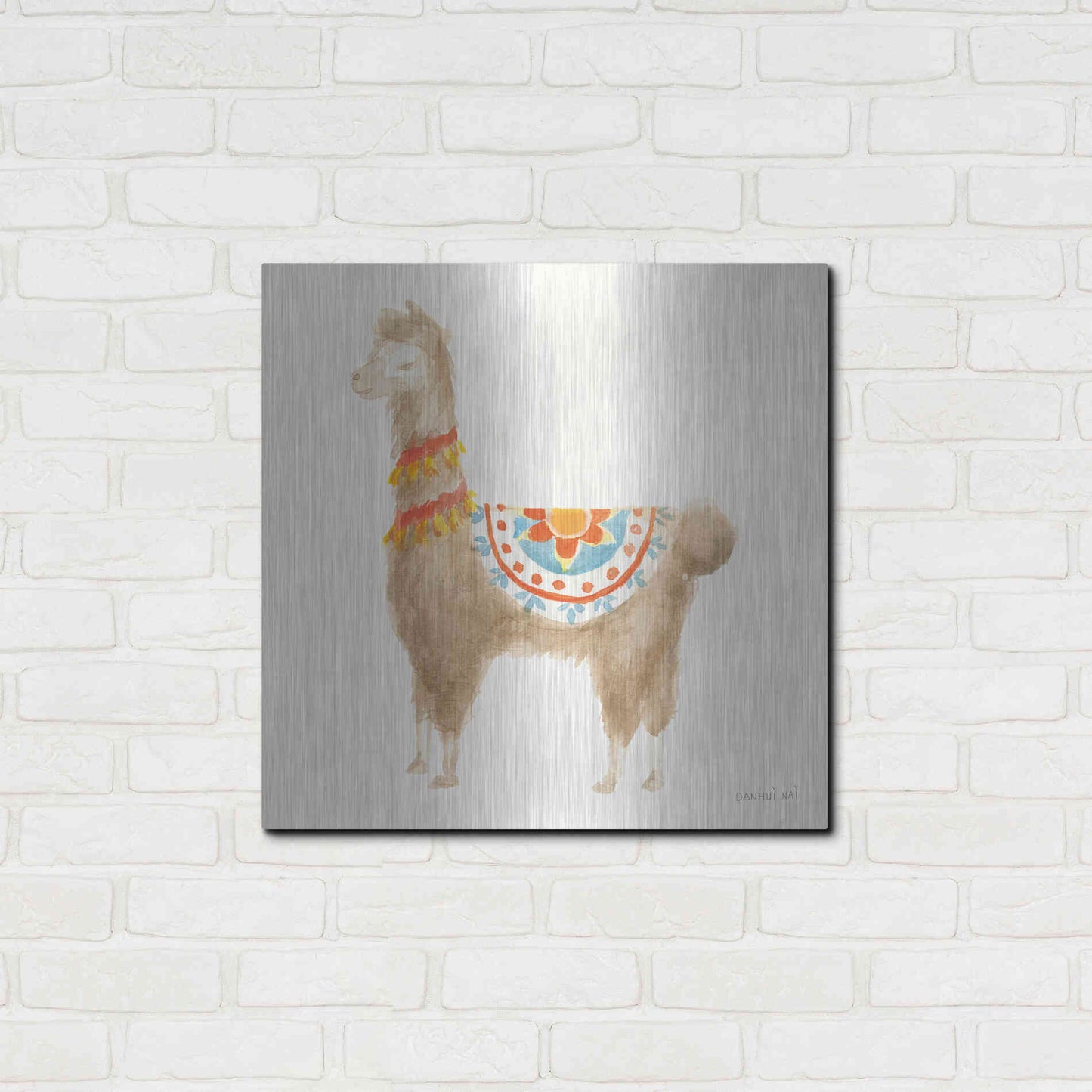Luxe Metal Art 'Festive Llama IV' by Danhui Nai, Metal Wall Art,24x24
