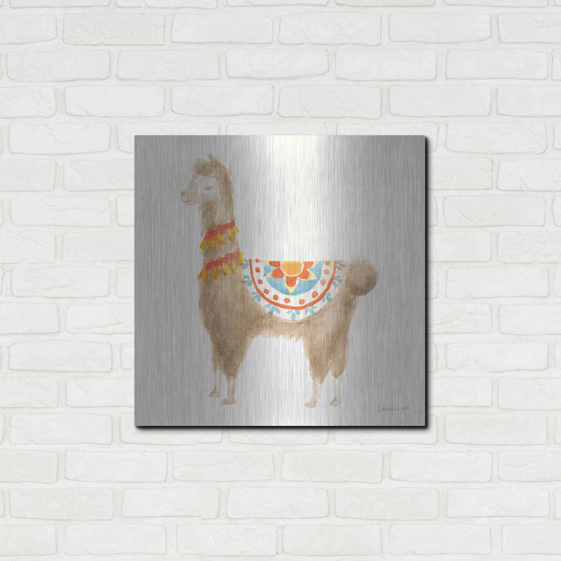Luxe Metal Art 'Festive Llama IV' by Danhui Nai, Metal Wall Art,24x24