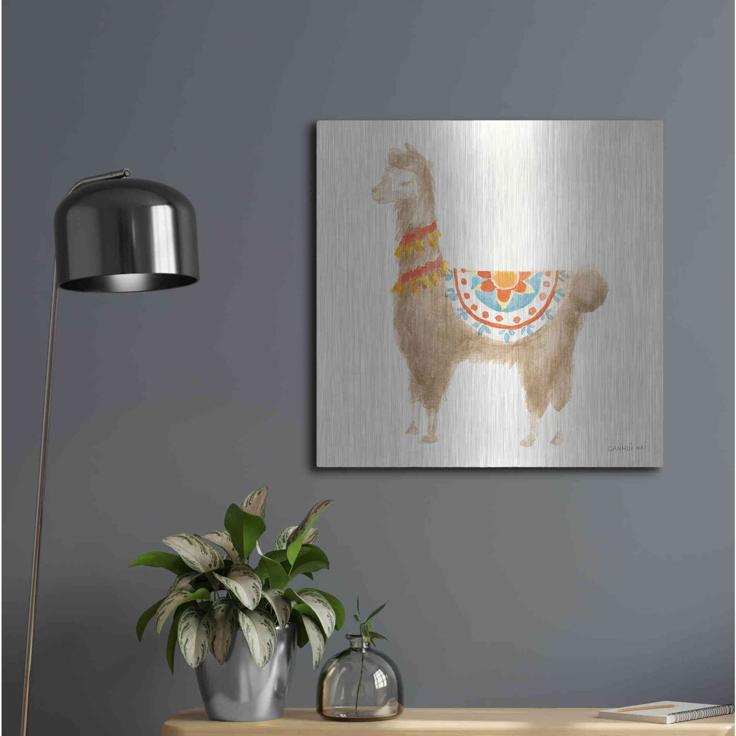 Luxe Metal Art 'Festive Llama IV' by Danhui Nai, Metal Wall Art,24x24