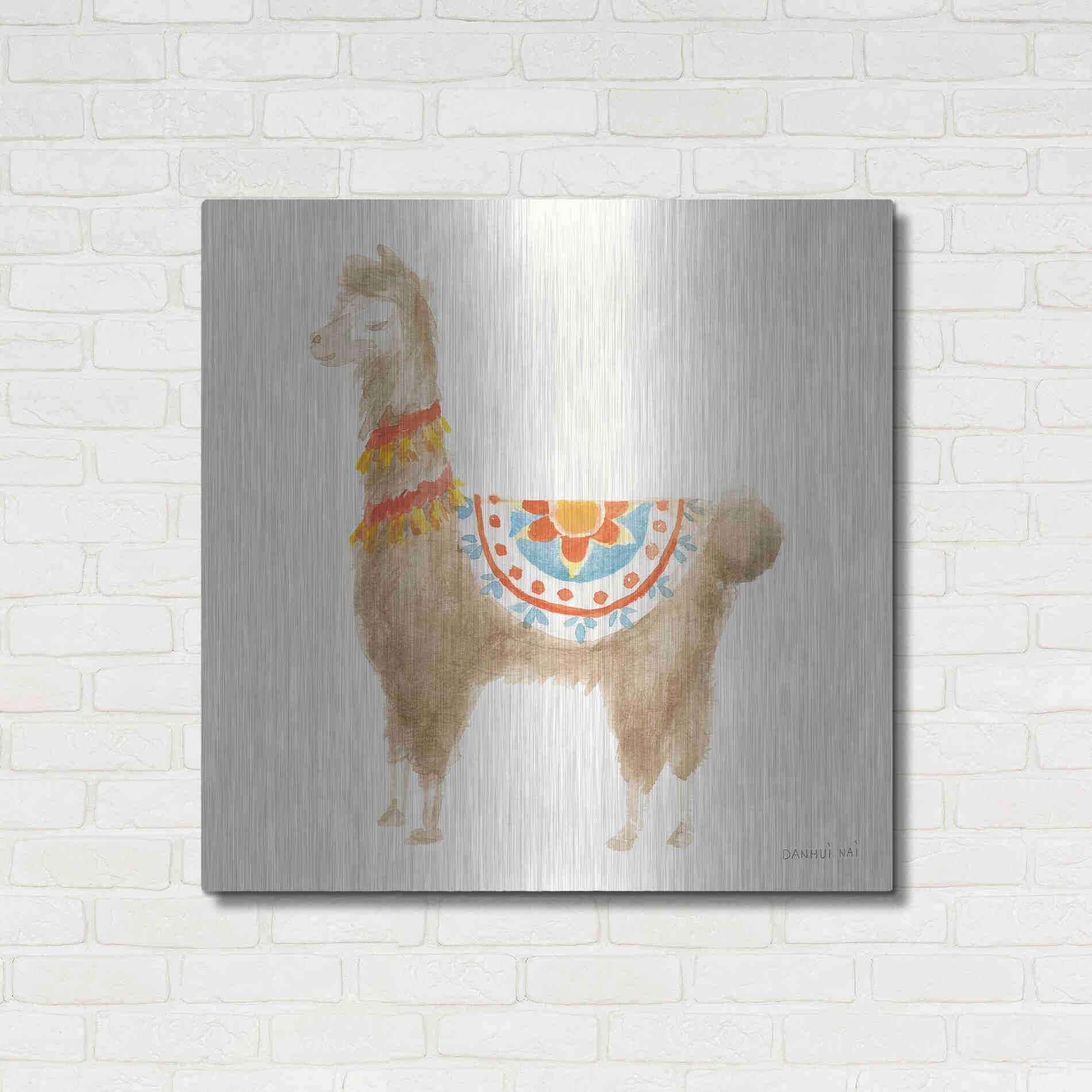 Luxe Metal Art 'Festive Llama IV' by Danhui Nai, Metal Wall Art,36x36
