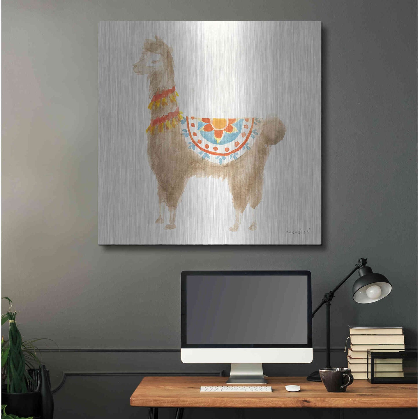 Luxe Metal Art 'Festive Llama IV' by Danhui Nai, Metal Wall Art,36x36