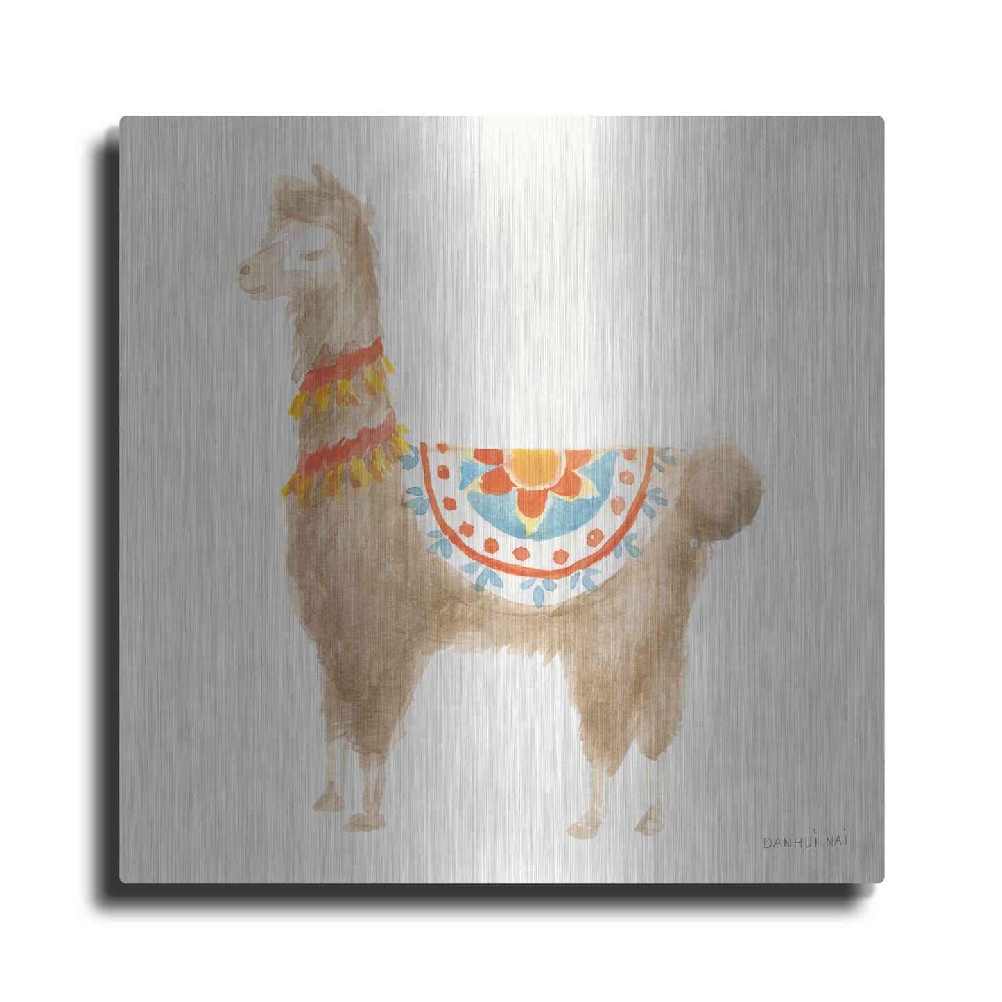 Luxe Metal Art 'Festive Llama IV' by Danhui Nai, Metal Wall Art