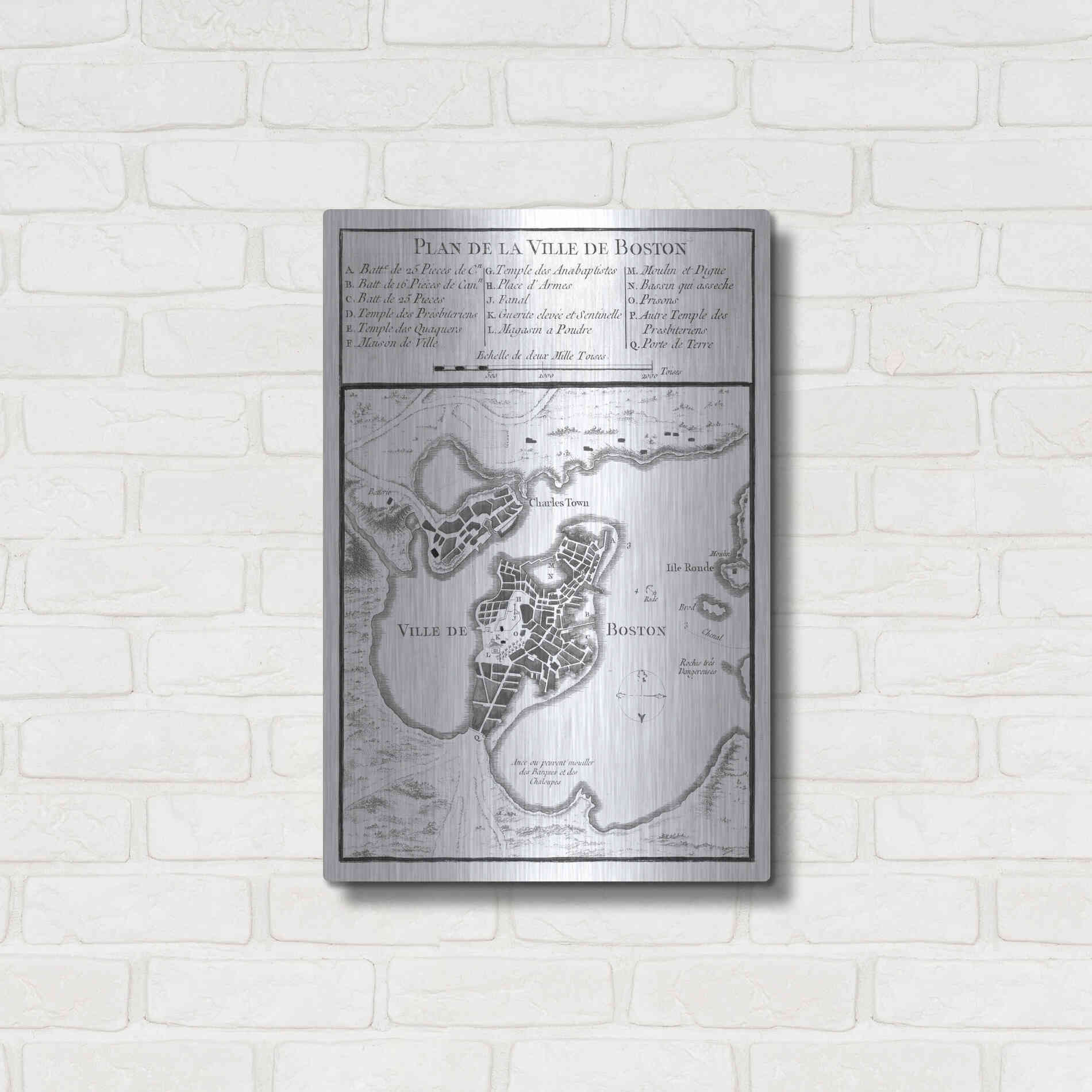 Luxe Metal Art 'Petite Map of Boston' by Unattributed, Metal Wall Art,16x24