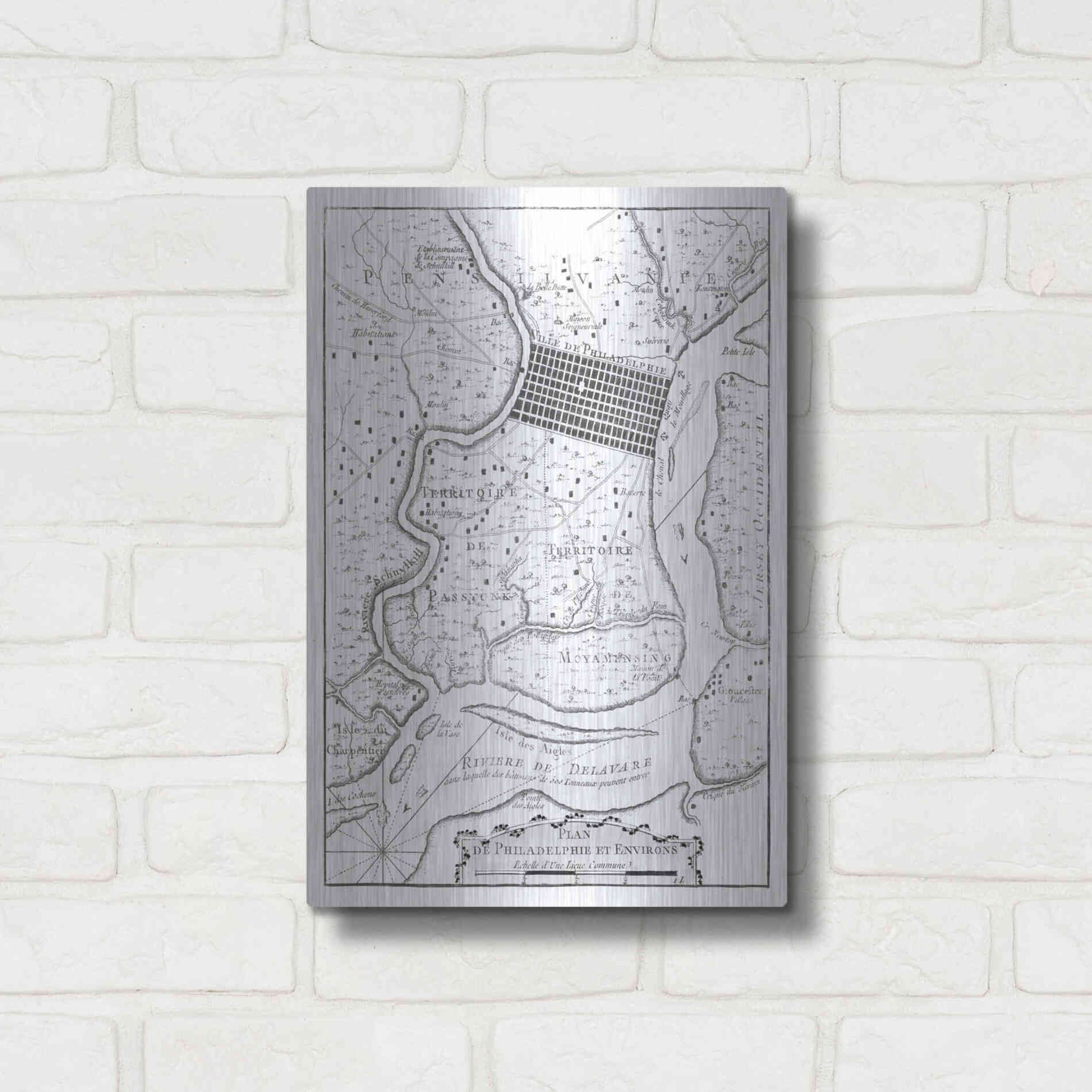 Luxe Metal Art 'Petite Map of Philadelphia' by Unattributed, Metal Wall Art,12x16