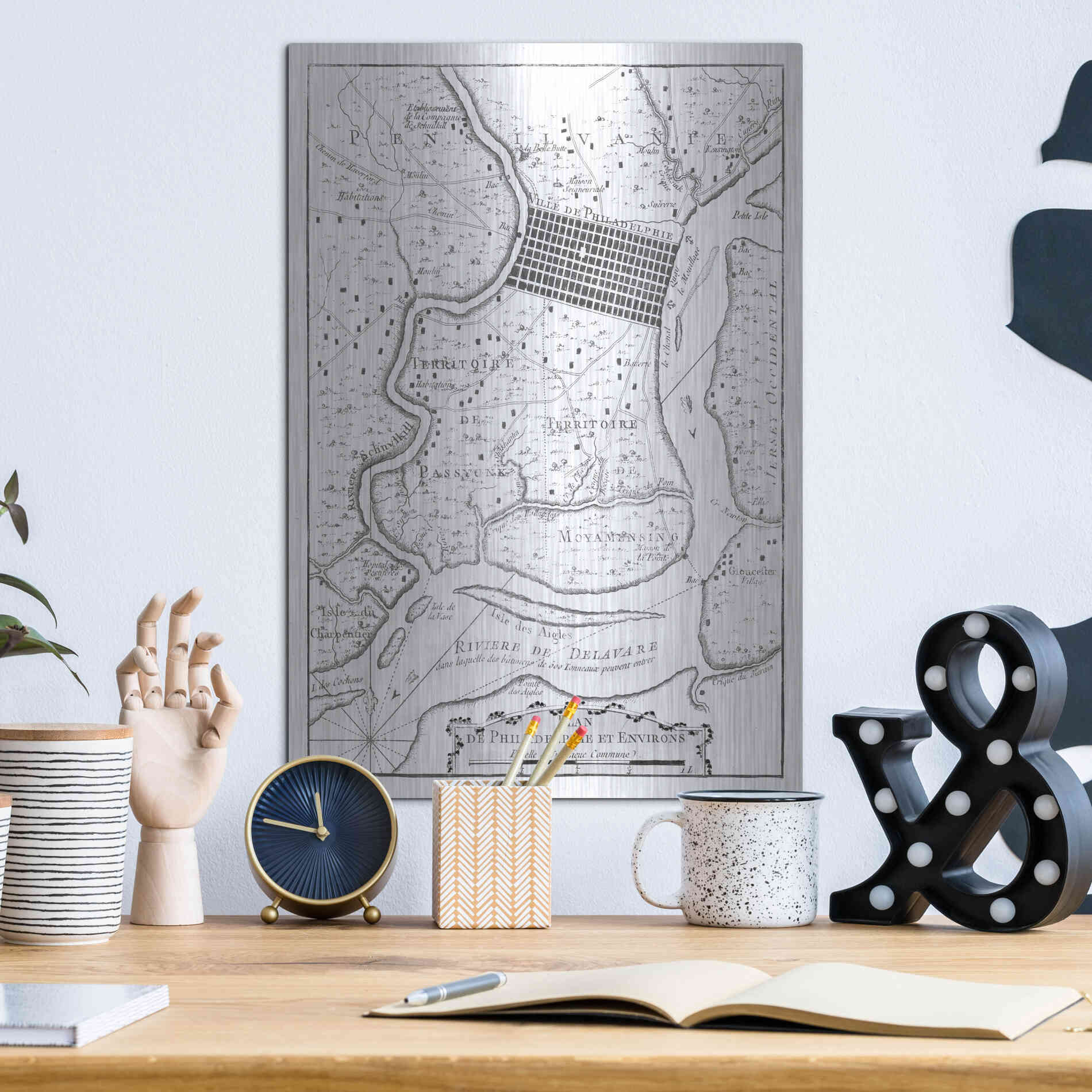 Luxe Metal Art 'Petite Map of Philadelphia' by Unattributed, Metal Wall Art,12x16