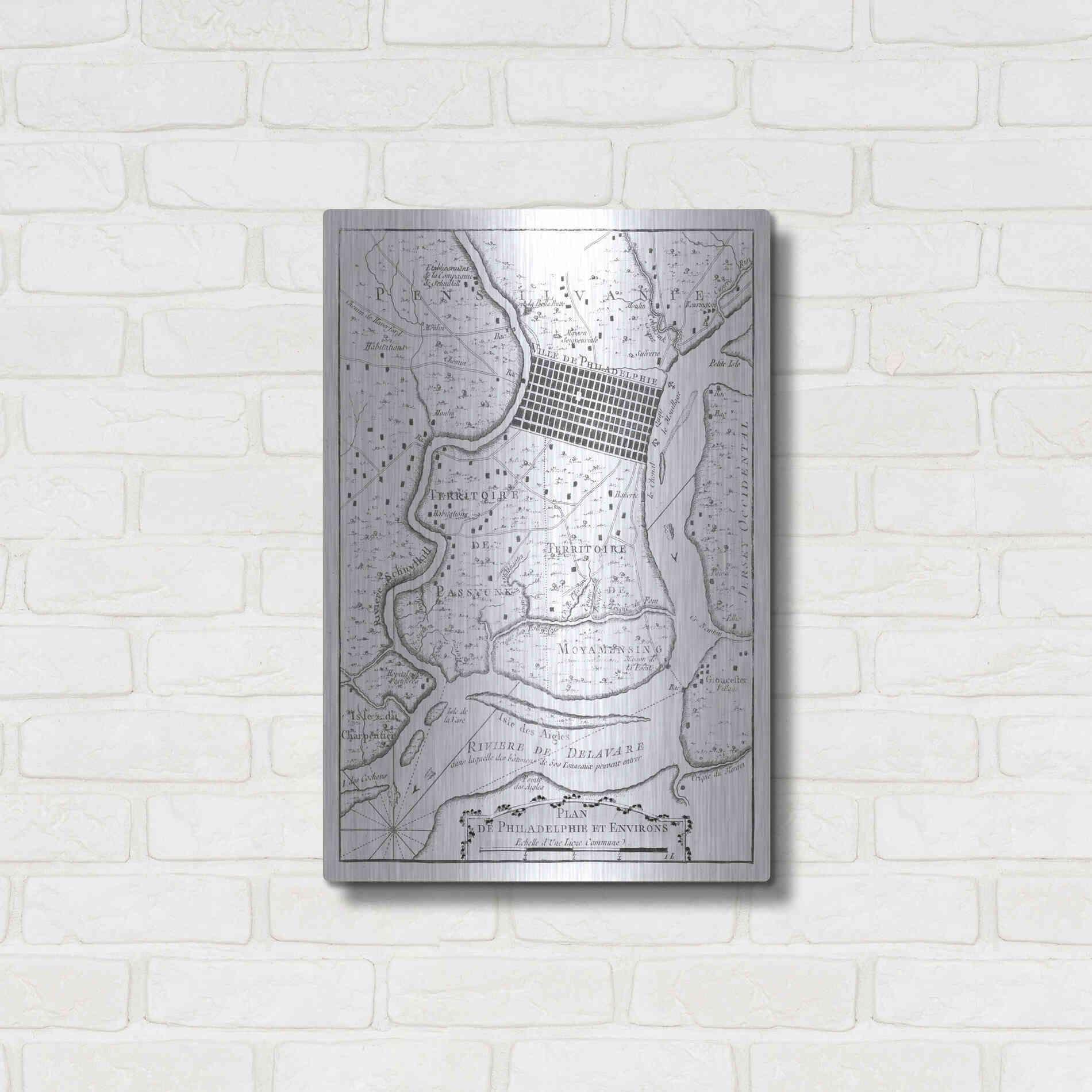 Luxe Metal Art 'Petite Map of Philadelphia' by Unattributed, Metal Wall Art,16x24