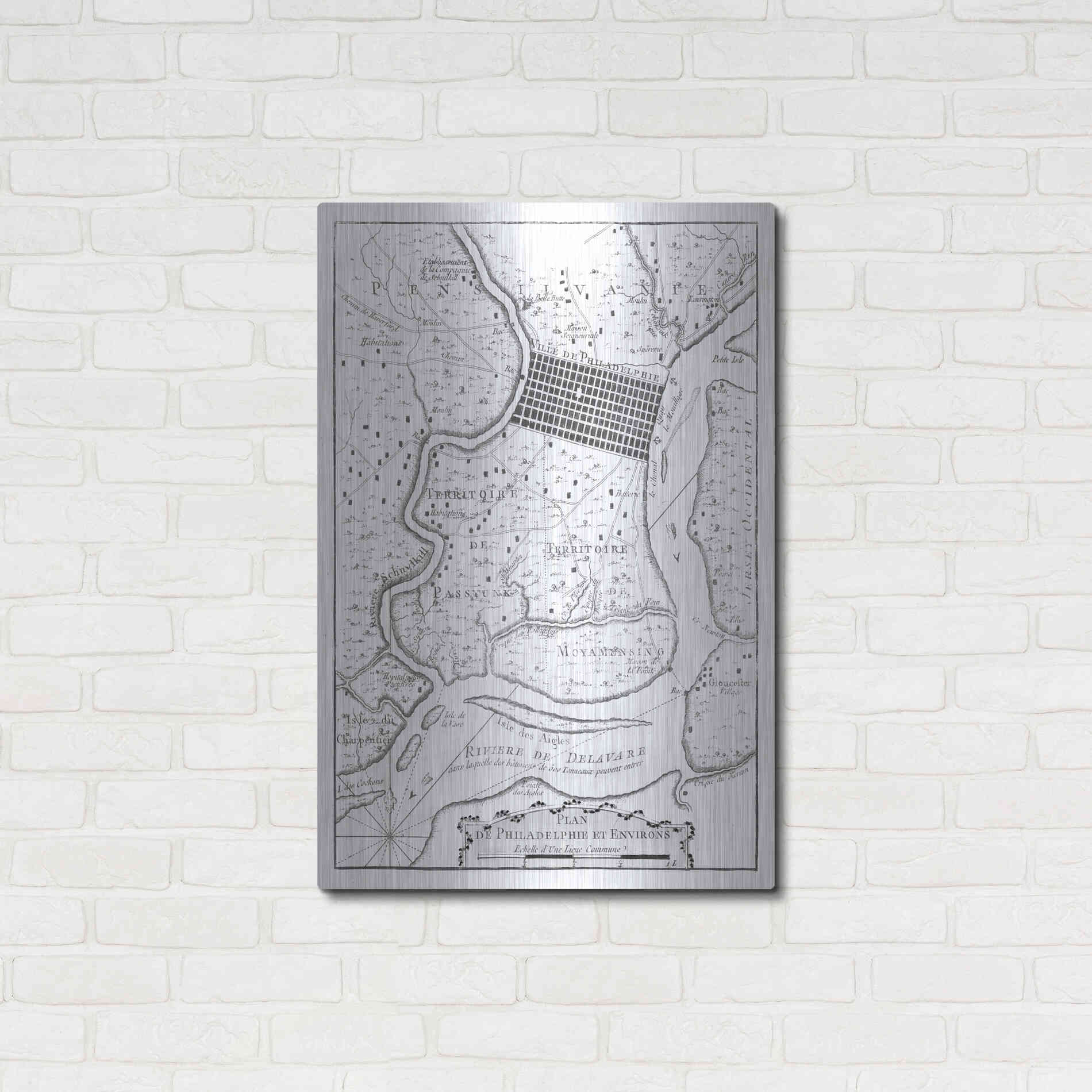 Luxe Metal Art 'Petite Map of Philadelphia' by Unattributed, Metal Wall Art,24x36